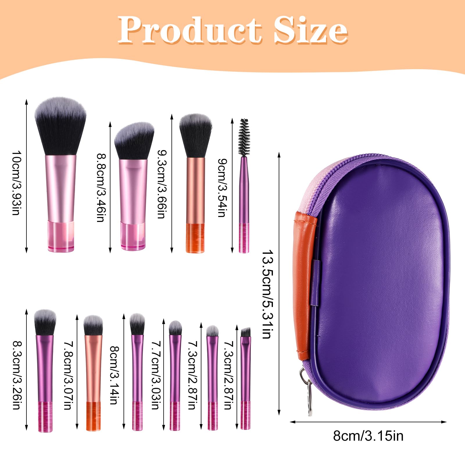 10 Pcs Travel Makeup Brush Set Travel Size Mini Makeup Brushes With Pack Make Up Brushes Portable Small Eyeshadow Foundation Sha