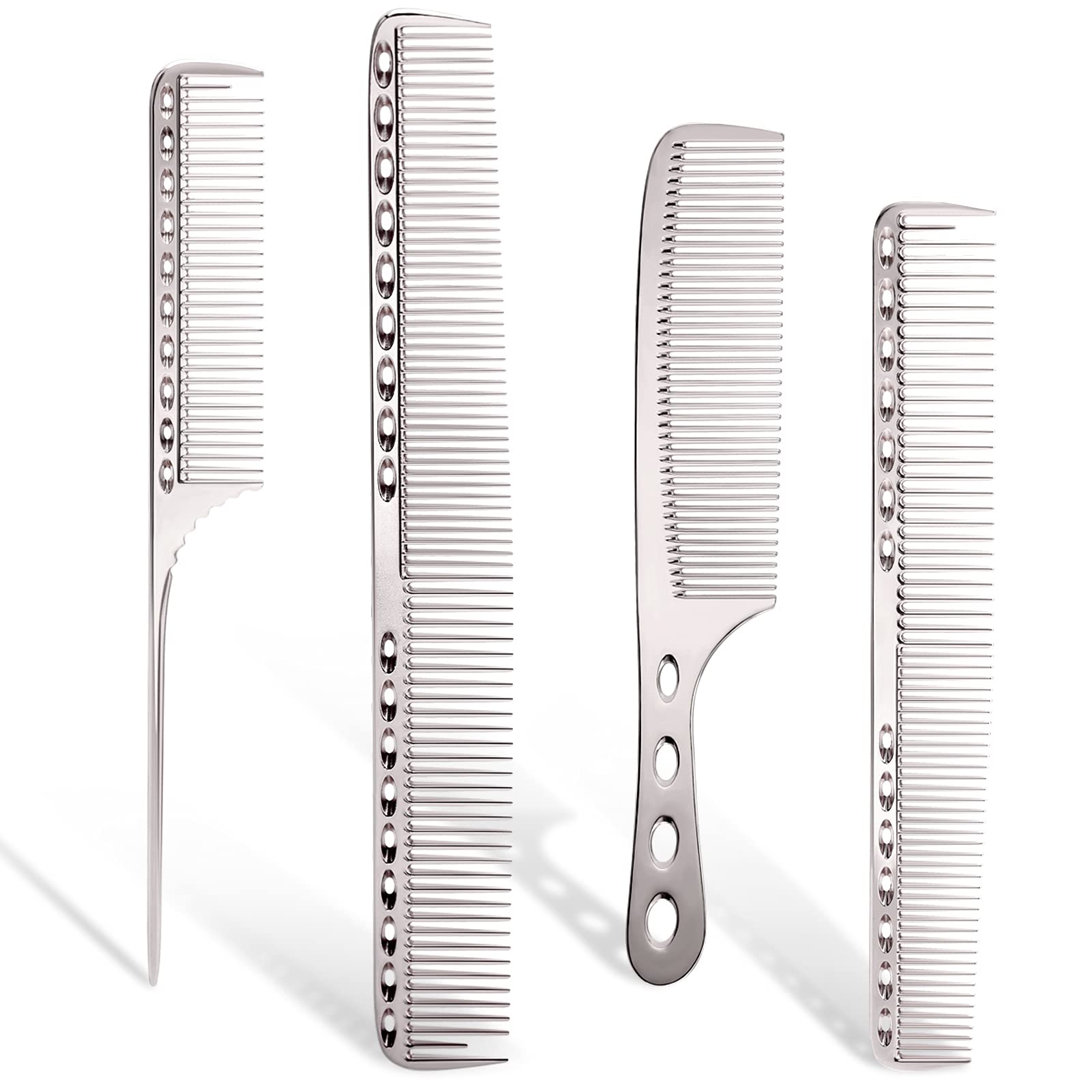 Cgbarber Professional Aluminum Dressing Comb, 4 Types Metal Hair Combs For Hair Styling Included Long Hair Cutting Comb,Short St