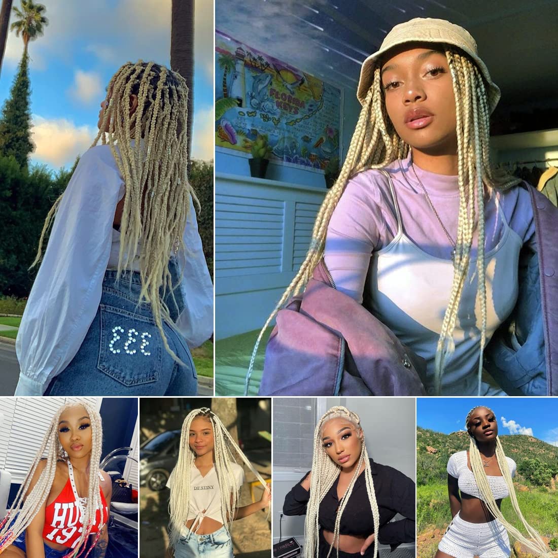 Difunee Pre-Stretched Braiding Hair - 24 Inch 8 Packs Off-White Long Braiding Hair For Twist Or Box Braids, Yaki Texture Hot Wat