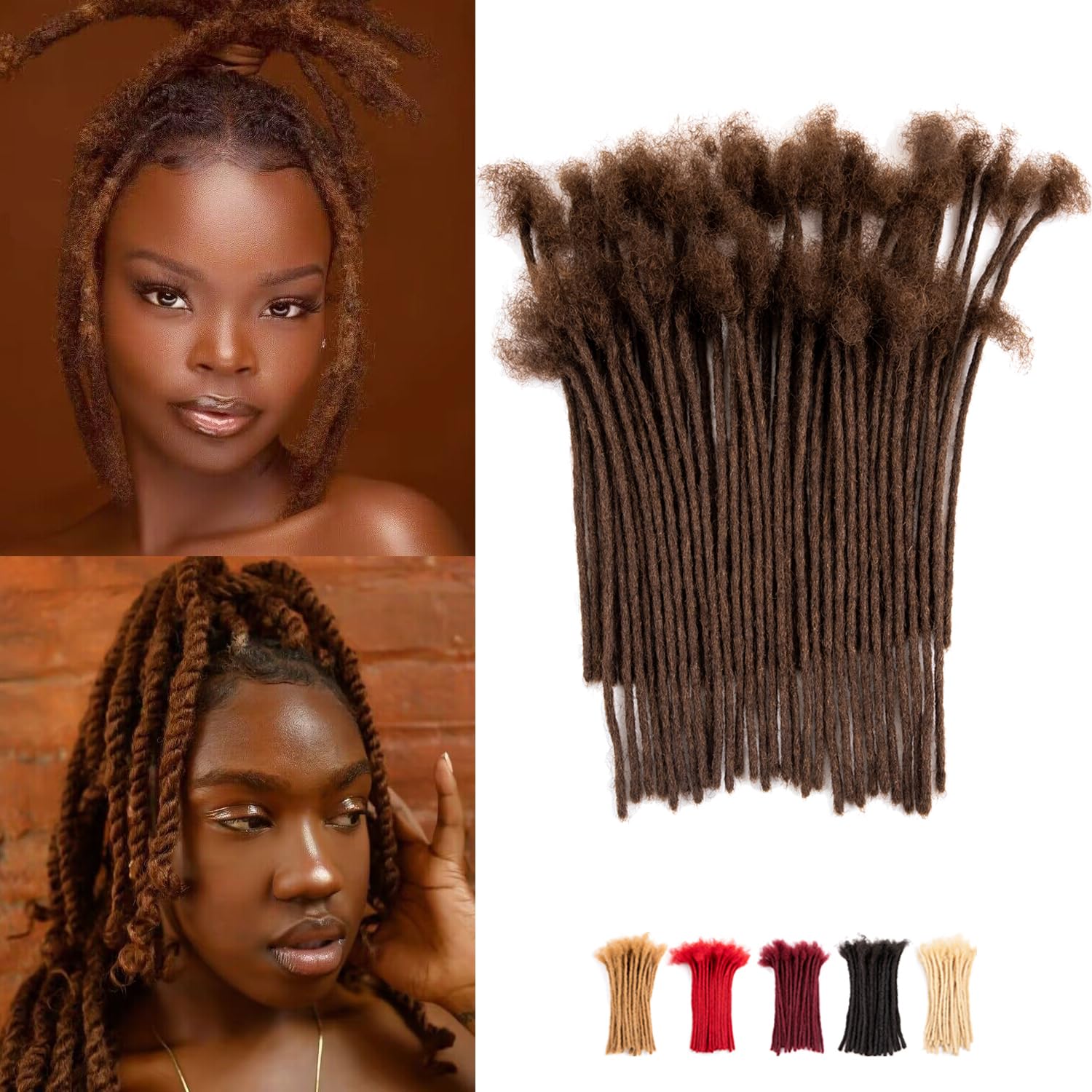 Teresa Small 0.4cm Width 8 Inch 70 Strands Dark Brown Color 100% Human Hair Dreadlock Extensions for Men/Women/Kids, Full Hand-m