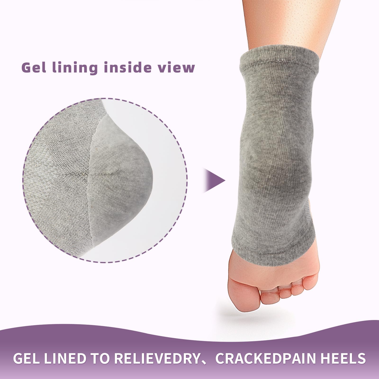 2 Pairs Silicone Socks for Dry Cracked Feet Women, Moisturizing Heel Socks, Gel Toeless Lotion Sock, Moisture Silicon Foot Sock