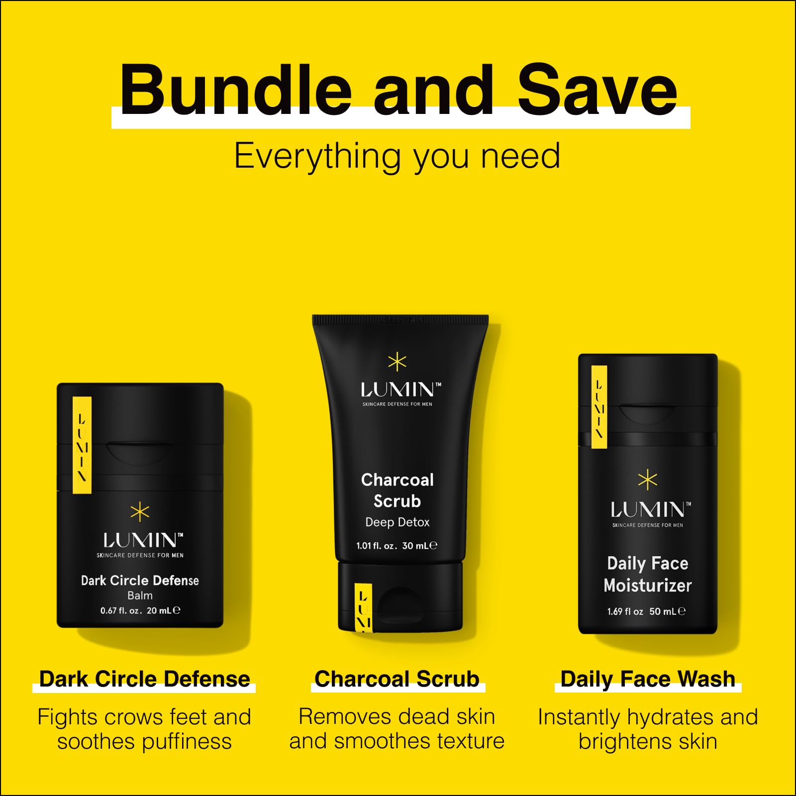 Lumin Skin Care Set Routine For Men - Boss Trio - Men'S Facial Care Kit, Men'S Skincare Routine Banish Dark Circles, Puffiness,