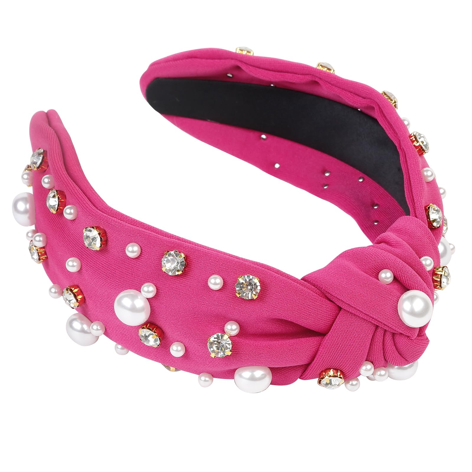 Wovowovo Valentine'S Day Headbands For Women Girls Christmas Rose Pearl Fashion Top Knot Valentine Headband Crystal Wide Head Ba