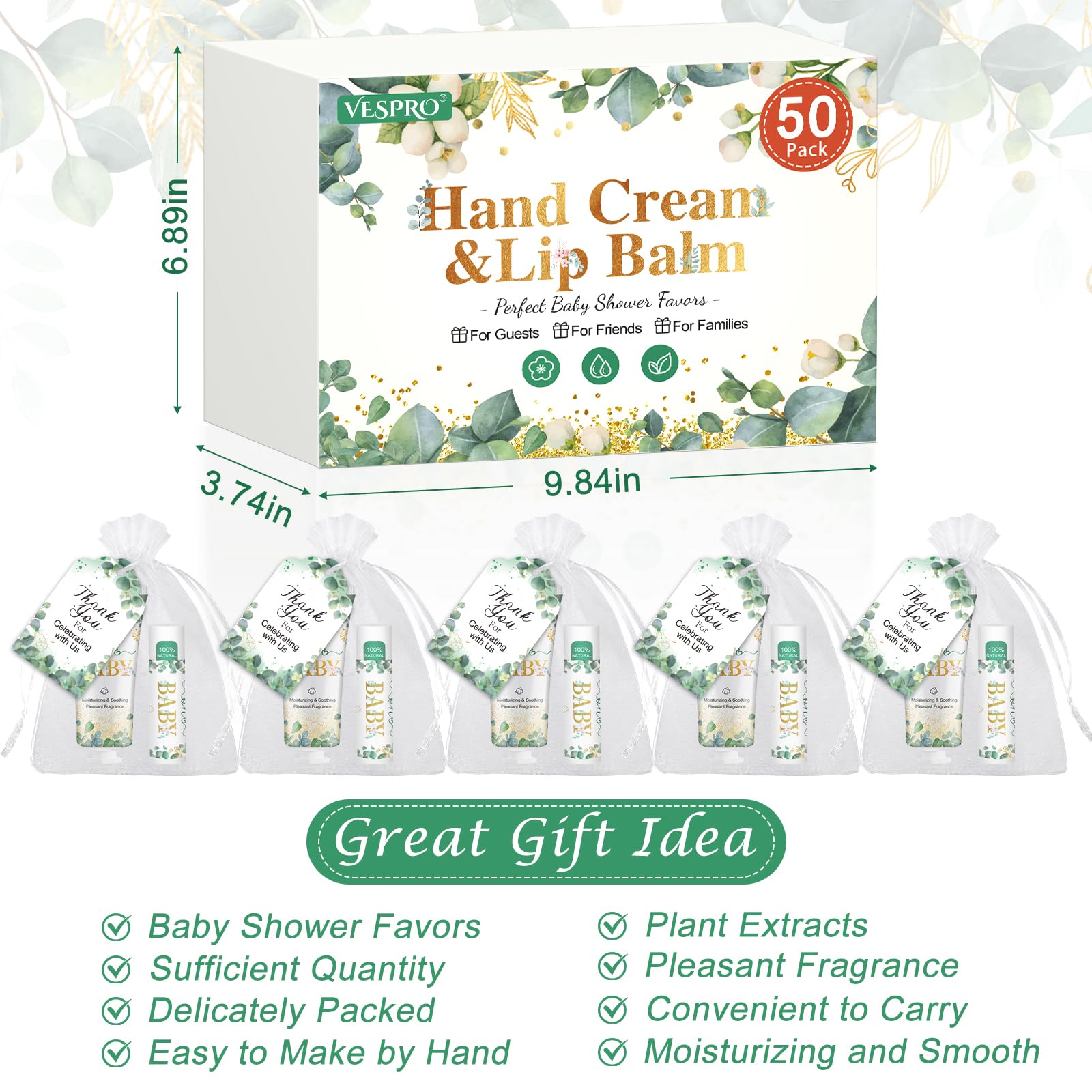 50 Pack Hand Cream Bulk And Lip Balm Bulk Gifts Sets, Baby Shower Favors And Bridal Shower Favors For Guests With Thank You Card