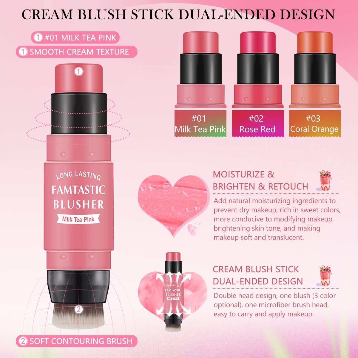 Lokfar Cream Blush Stick For Cheeks Blush Makeup - 2 In 1 Multi Stick Blush For Cheeks Tint & Eyes & Lips, Cheek Makeup Stick Ma