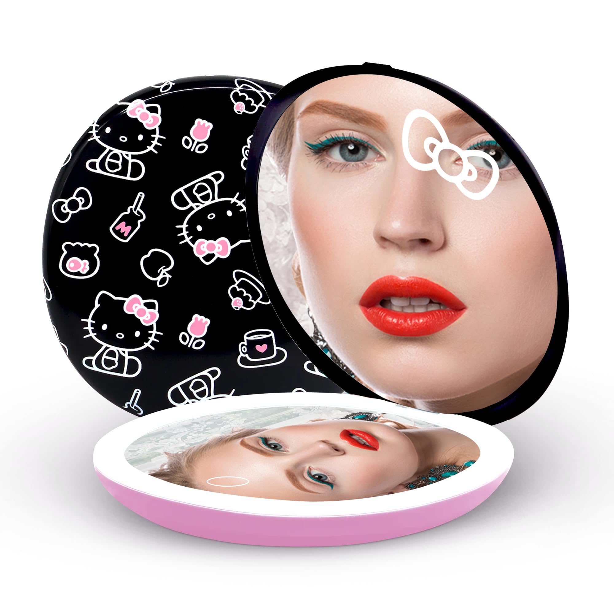 Impressions Vanity Hello Kitty The Favorites Compact Mirror With Light, Double Sided Cute Travel Makeup Mirror With Magnificatio