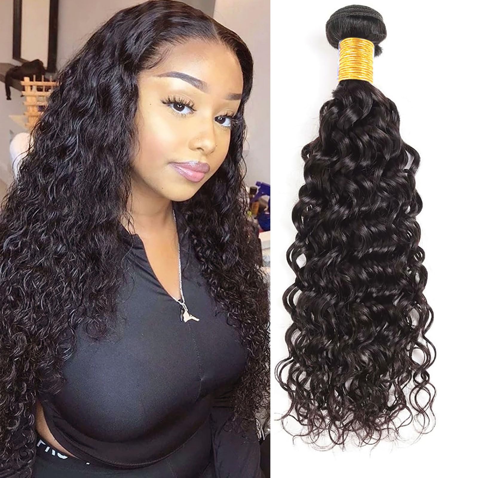 10A Brazilian Water Wave Human Hair Bundle 1 Bundle 18 Inch Water Wave Hair Extensions Curly Wave Bundles Wet and Weave Double W