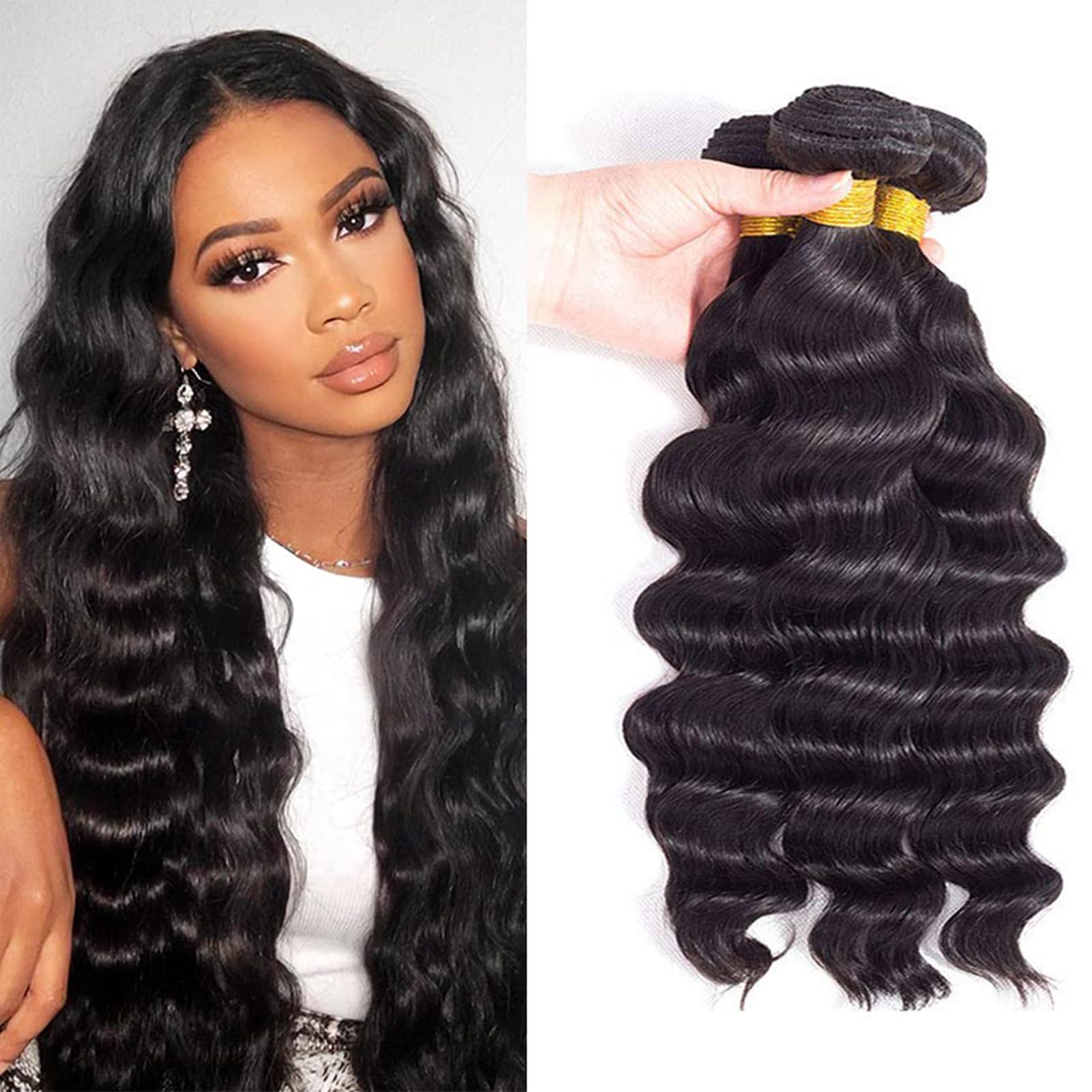 12A Loose Wave Bundles Human Hair 24'' 26'' 28'' 300G 100% Unprocessed Brazilian Virgin Hair Loose Deep Wave Human Hair Weave Bu