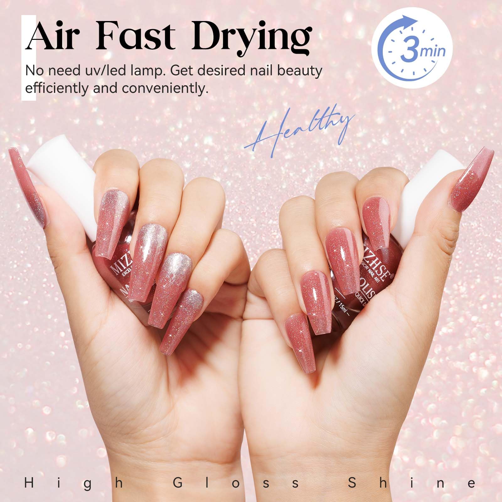 Mizhse Quick Dry Nail Polish, Shimmery Light Brown Nail Polish Air Dry Fast, 15 Ml Fall Color Regular Sparkle Shiny Water-Based