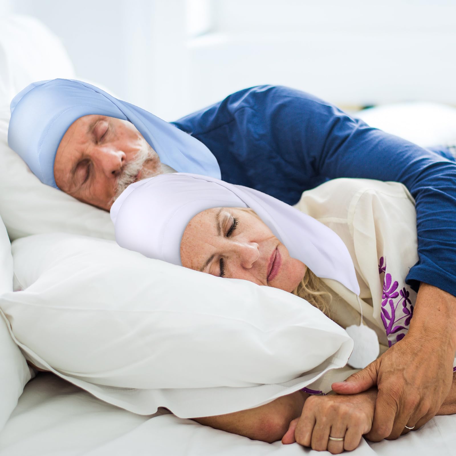 Geyoga 2 Pcs Silk Night Sleeping Cap Men Adjustable Stocking Cap Drawstring Night Sleeping Cap With Pom Ball For Daily Use (Whit