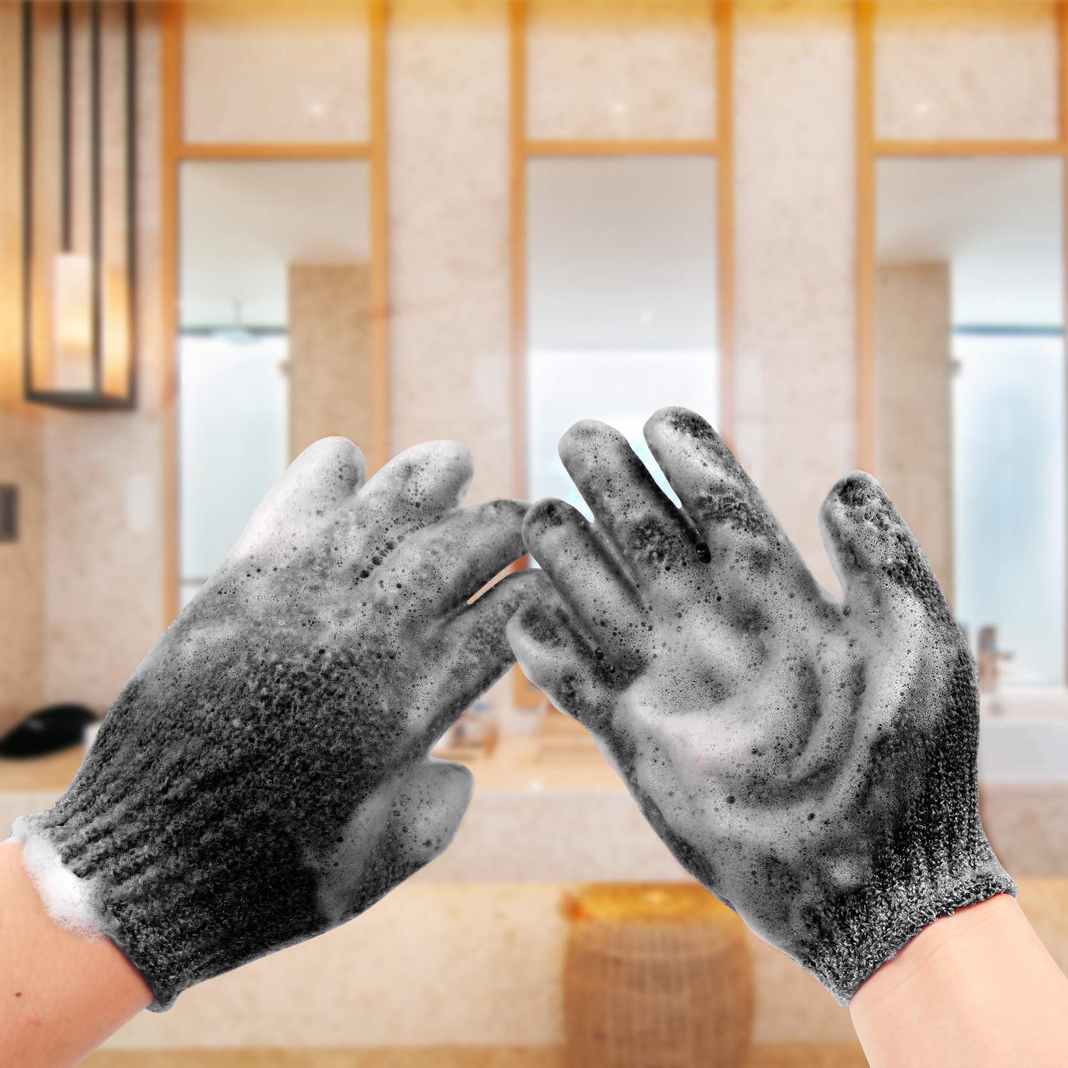 10Pairs Exfoliating Gloves - Premium Black Double Sided Scrub Wash Mitt For Bath Or Shower - Luxury Spa Exfoliation Accessories