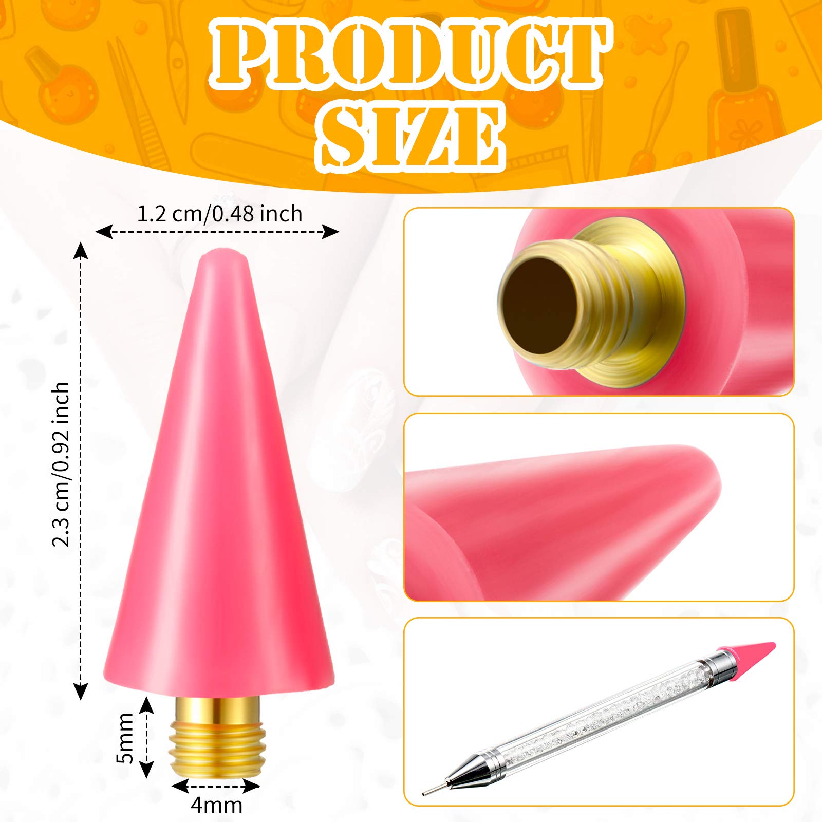 12 Pieces Wax Replacement Head Tips Nail Rhinestones Picker With Case For Nail Dotting Pen To Pick Up Nail Gem Jewelry, Replacem