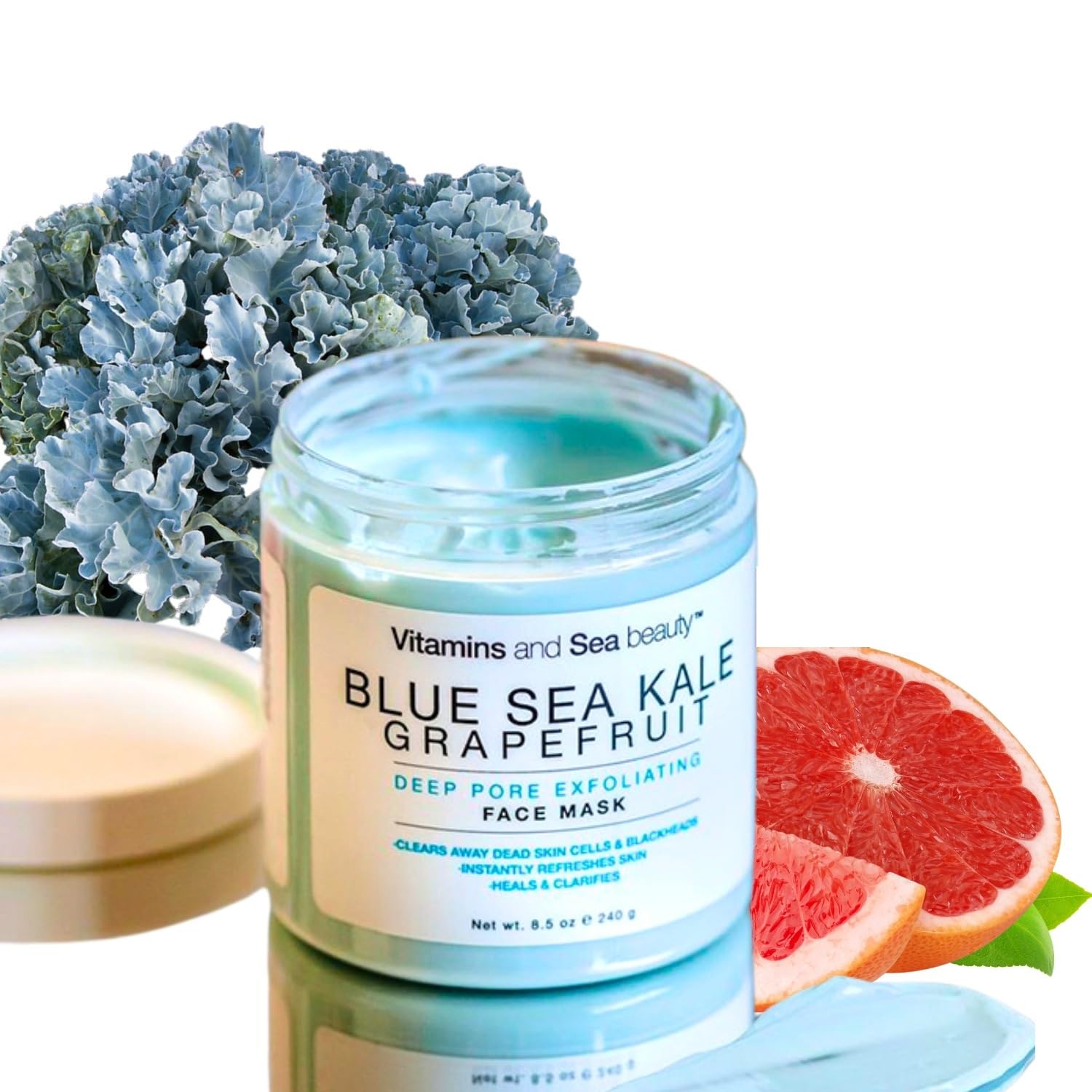 VITAMINS AND SEA BEAUTY, Exfoliating Face Mask Deep Cleansing Purifying Blackhead Pore Control with Blue Sea Kale and Grapefruit