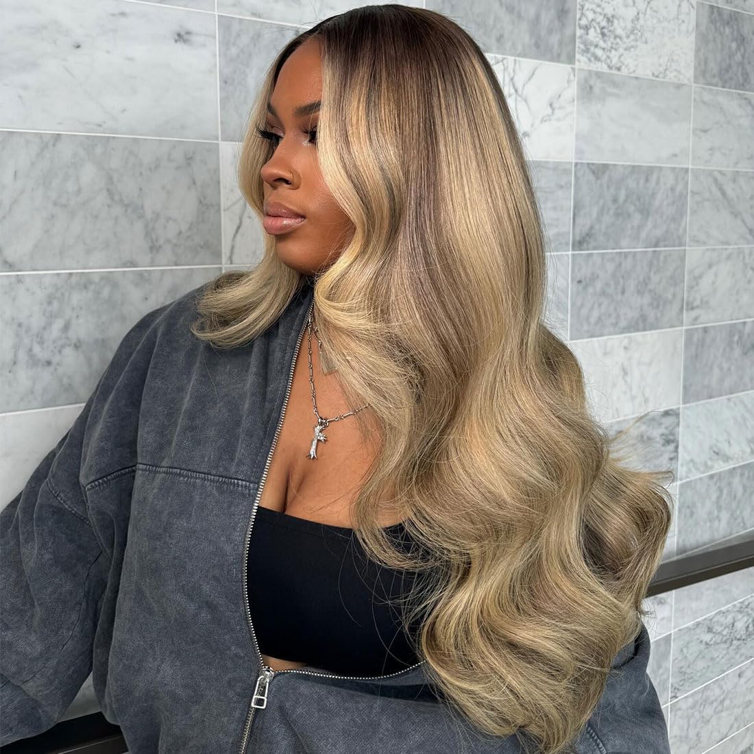Ombre Highlight Ash Blonde Lace Front Wigs Human Hair 180% Density Ash Blonde Body Wave Lace Frontal Wigs For Women 13X4 Hd Bala