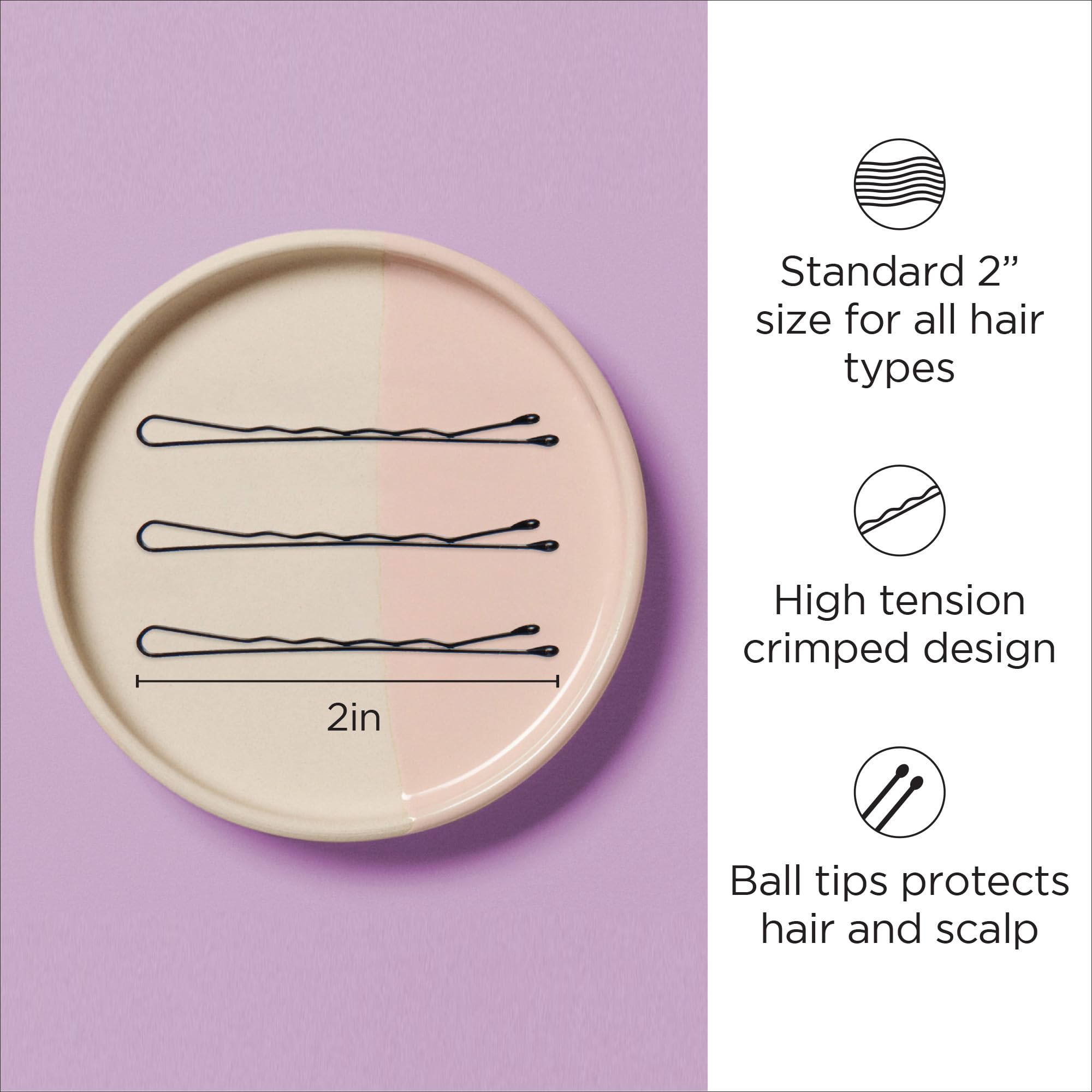 Diane 2    Black Bobby Pins for Women, Girls, Hairdressing, Salon, Hair Pins with Ball Tips for Securing Updos, Flyaways (Approx