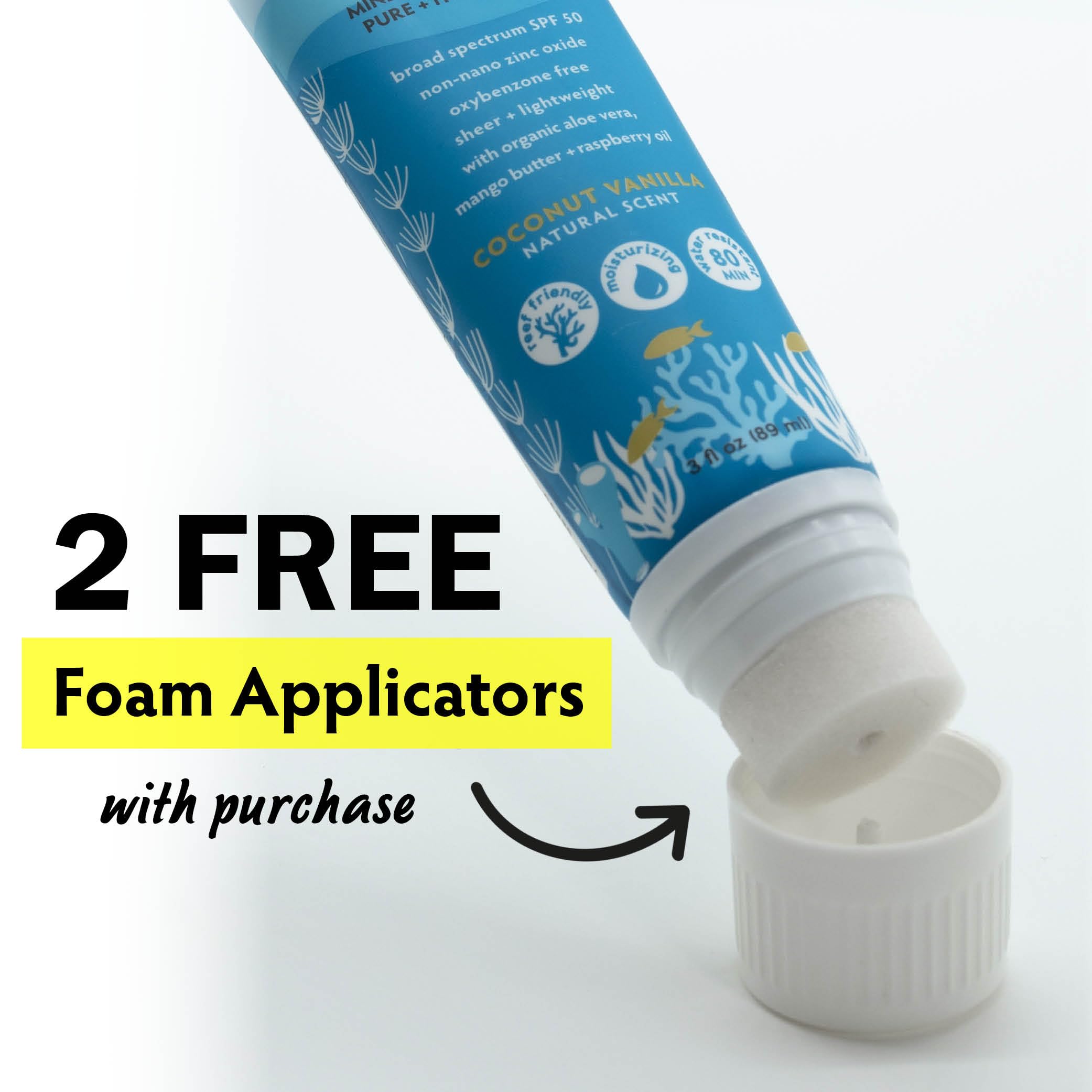 YAYA ORGANICS Sport Mineral Sunscreen Lotion with Free Sponge Applicators, SPF 50, Reef-Friendly, Non-Nano Zinc Oxide, Water-Res