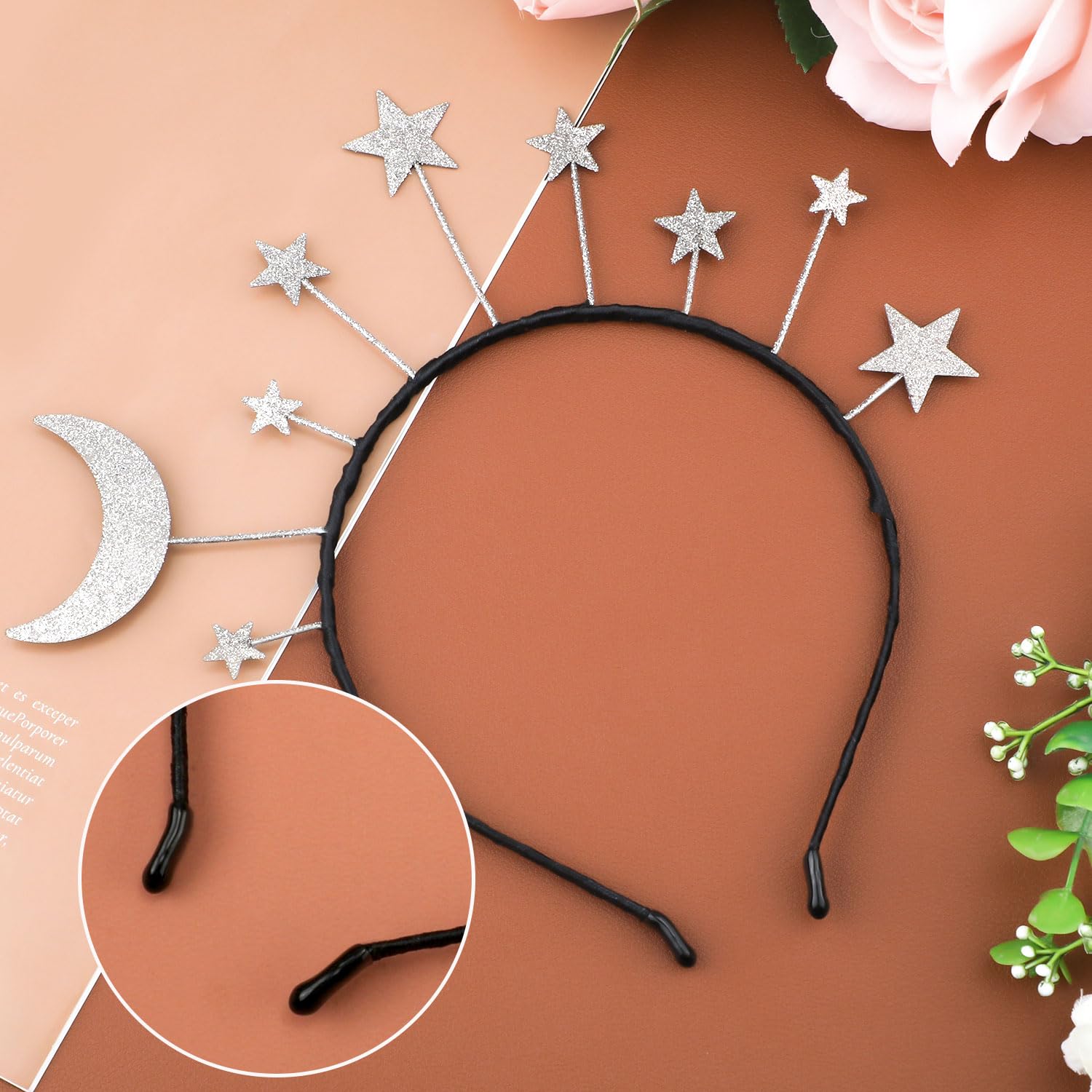 XIHIRCD 2pcs Star Moon Headband, Glitter Sliver Star Halo Headband Alloy Star Hair Hoop Shiny Goddess Star Headpiece Hair Access