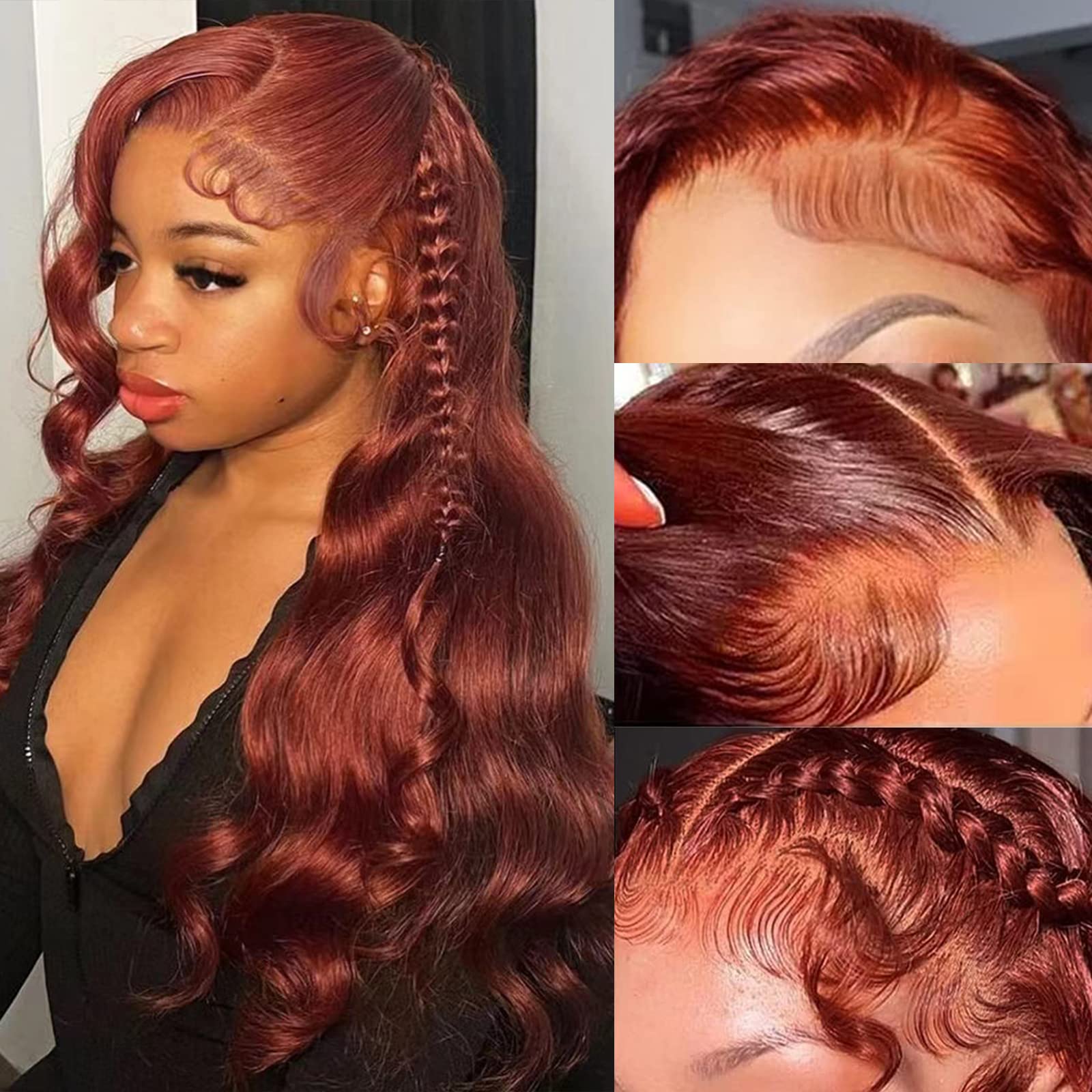 Reddish Brown Lace Front Wigs Human Hair 13x4 HD Transparent Body Wave Lace Front Wigs Human Hair Pre Plucked Auburn colored Lac