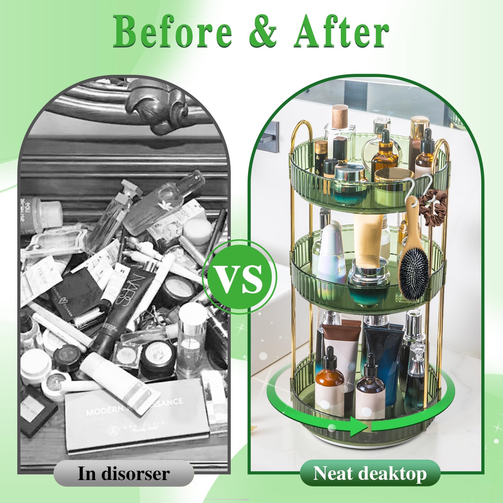 Megapuxin Makeup Organizer For Vanity,360 Rotating Lazy Susan Organizer Large Skincare Make Up Storage Cosmetic Dresser Organize