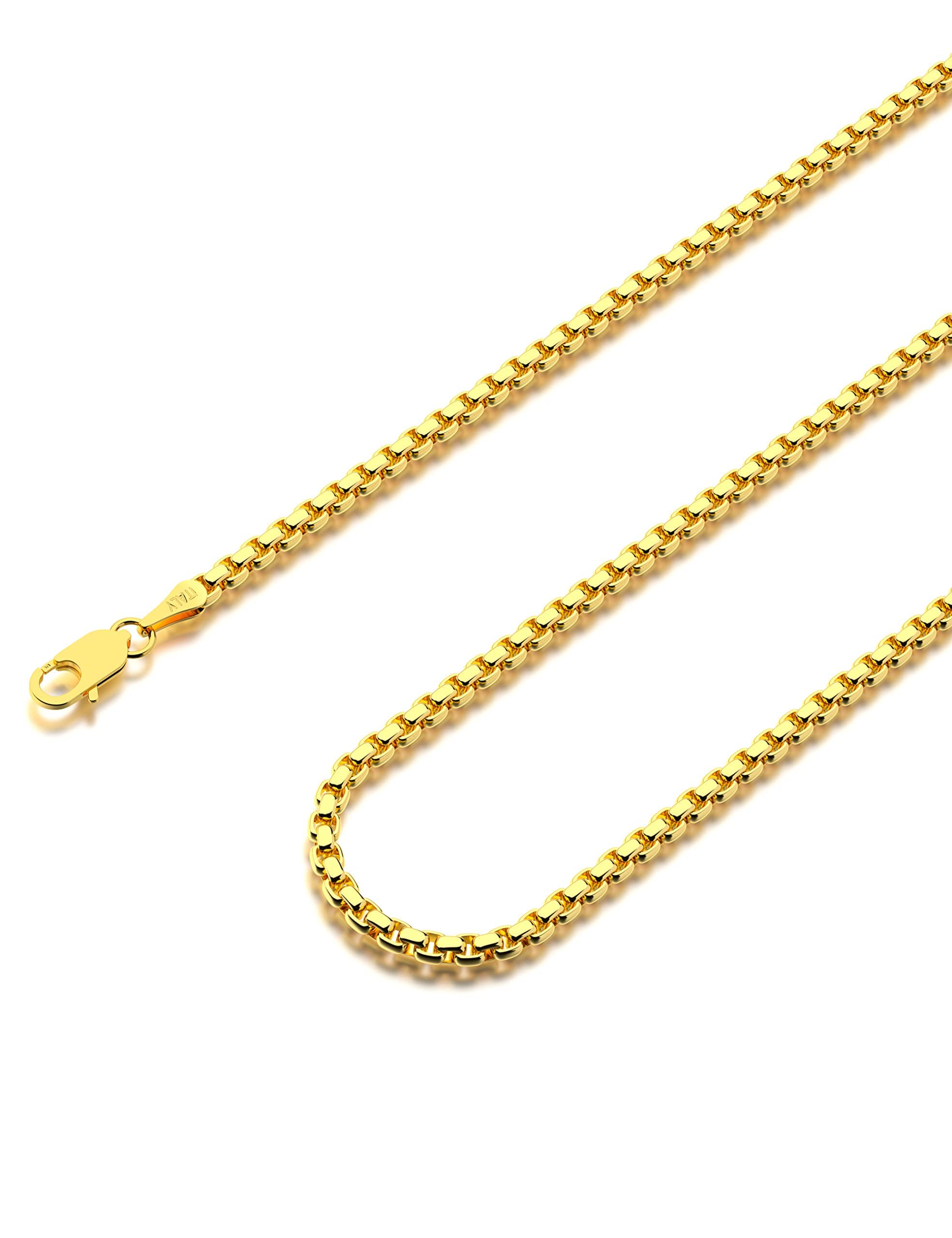 Waitsoul 925 Sterling Silver Box Chain Lobster Clasp 3mm Gold Chain for Women Men Gold Necklace Chain 16-30 Inches (26)