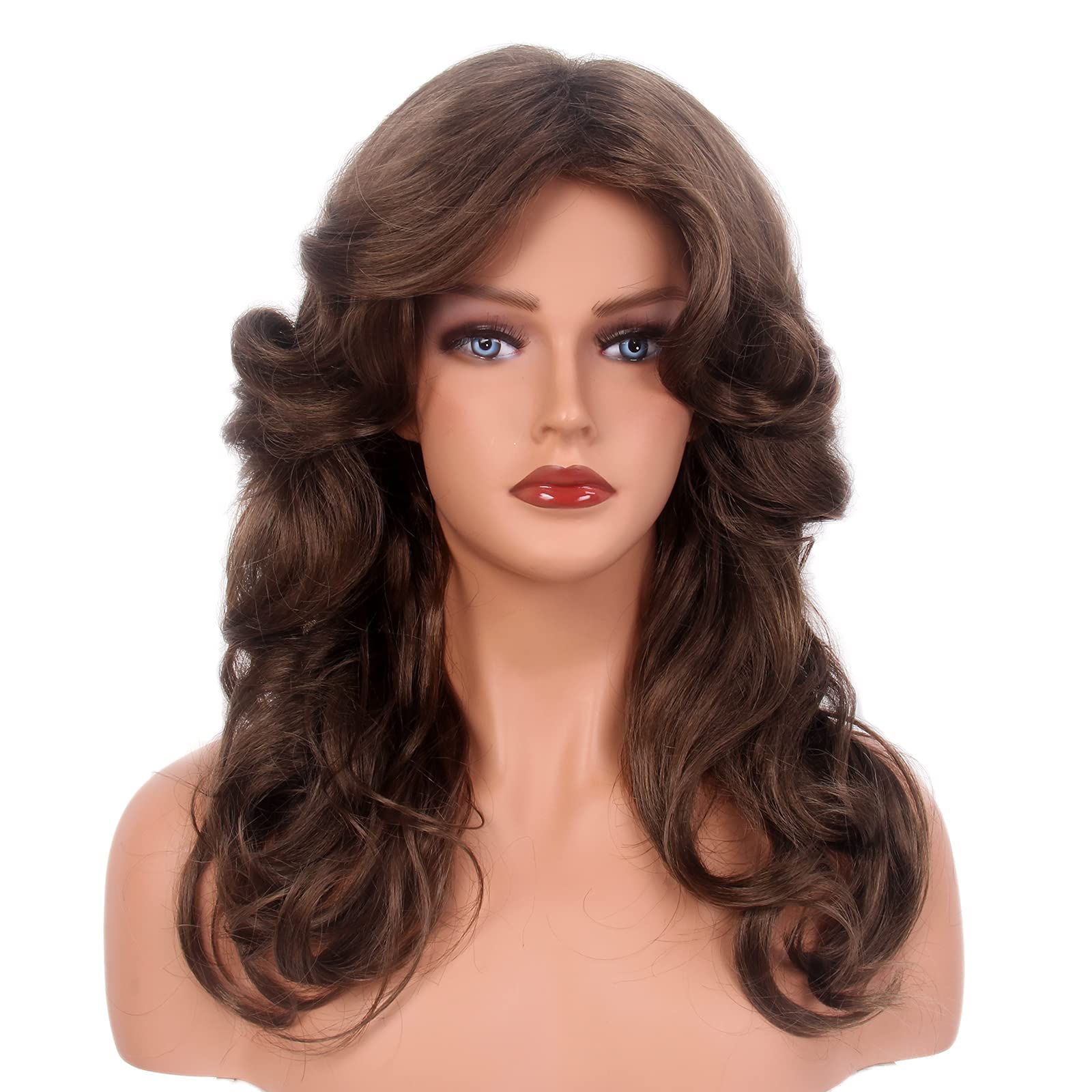 REEWES 70s Wig Farrah Fawcett Wig Vintage Wigs 70th Wig for Women Lady Natural Synthetic Full Wigs Vintage Cosplay Costume Disco