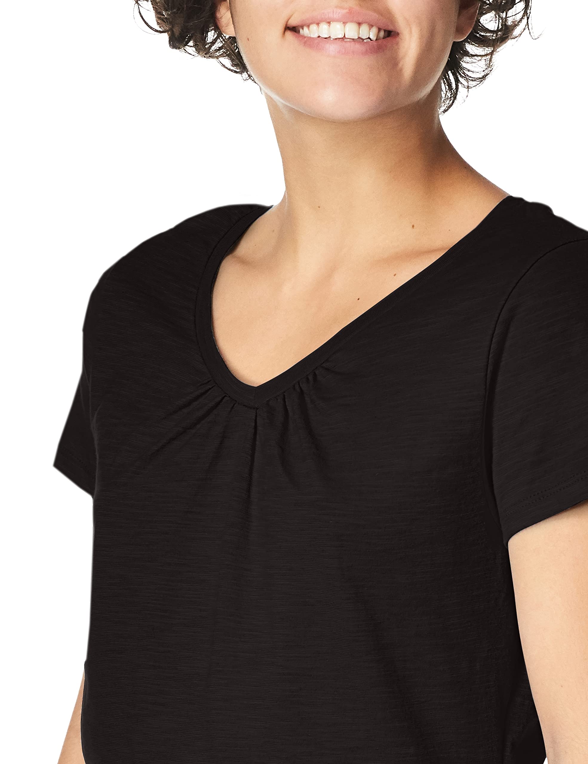 Hanes Womens Shirred V-Neck T-Shirt, Black, X-Large