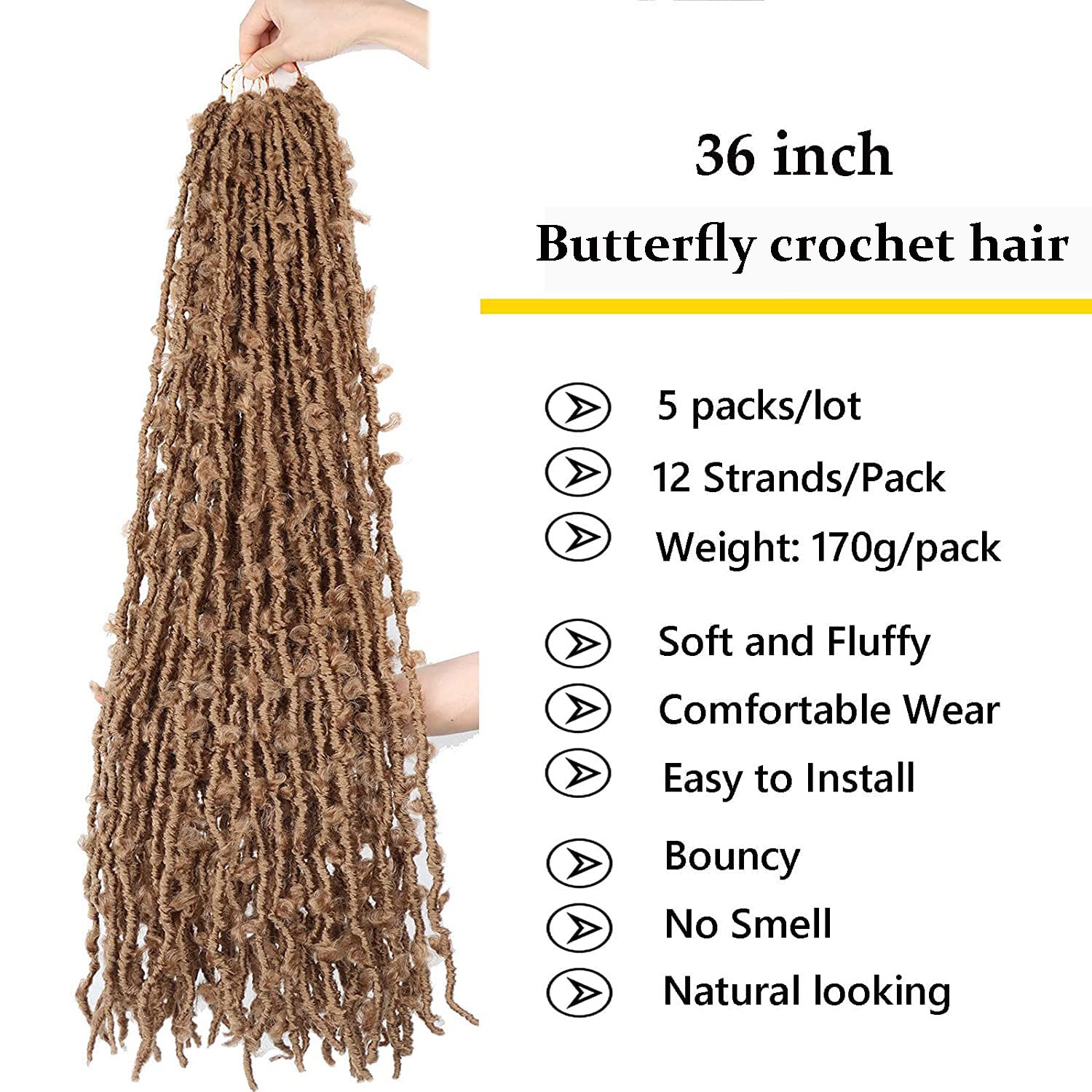 Lmzim 5 Packs 36 Inch Butterfly Crochet Hair For Black Women Faux Locs Pre Looped Pre-Twisted Braids (36 Inch 5 Pack, 27)