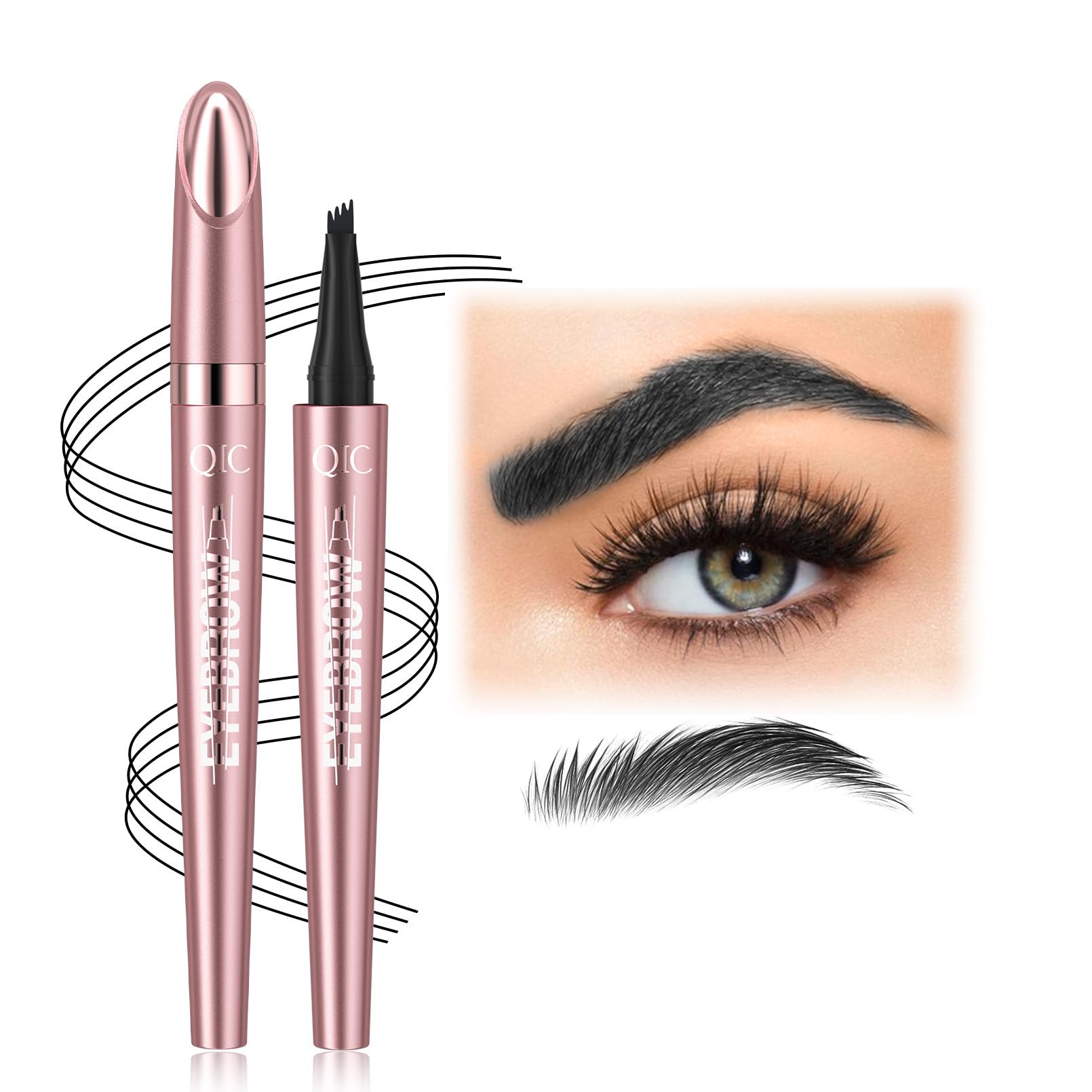 Microblading Eyebrow Pen - Magic 4-Tip Eyebrow Pencil for Women - Natural-Looking, Hair-Like Defined Brows with Microblade Pen (