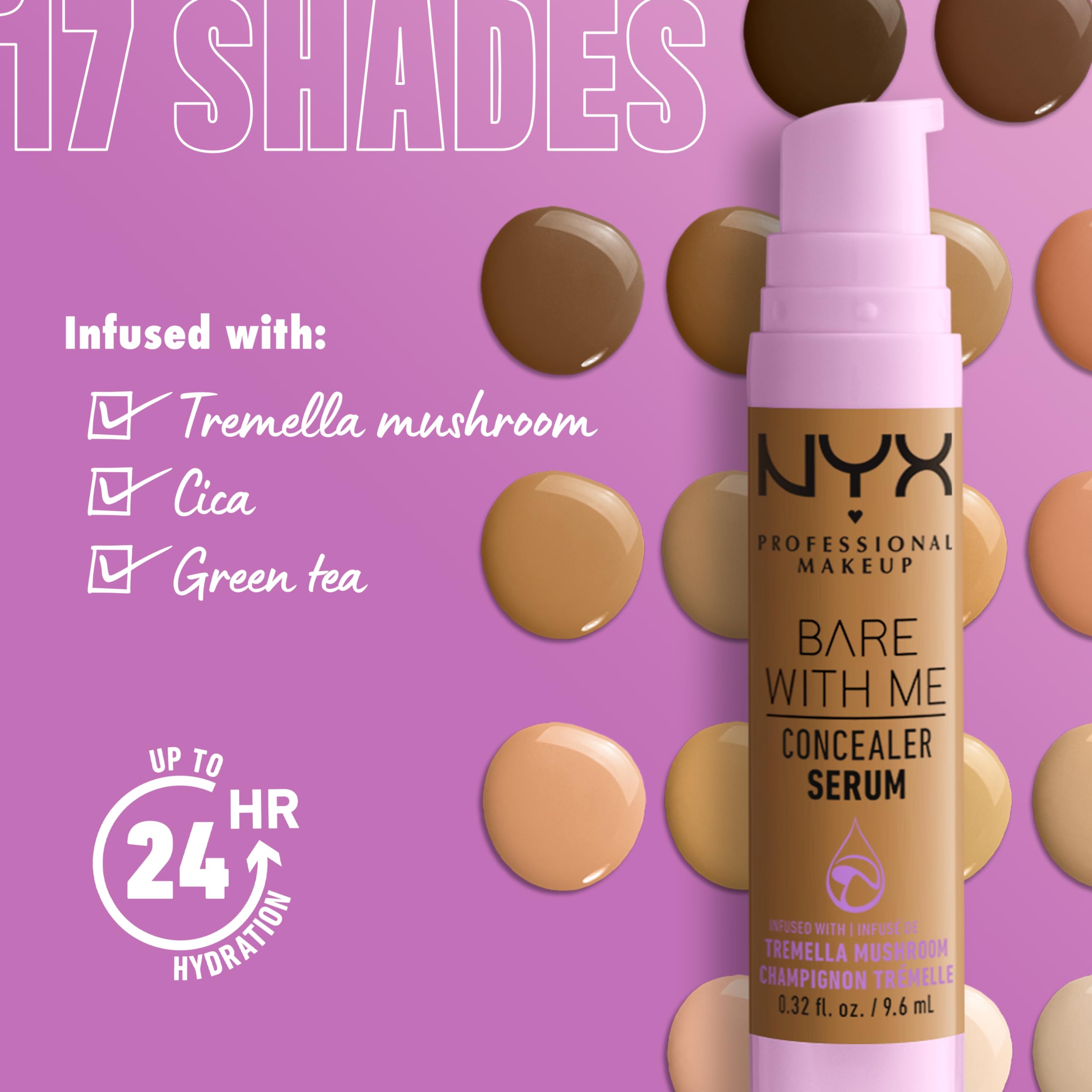NYX PROFESSIONAL MAKEUP Bare With Me Concealer Serum, Up To 24Hr Hydration - Medium Vanilla