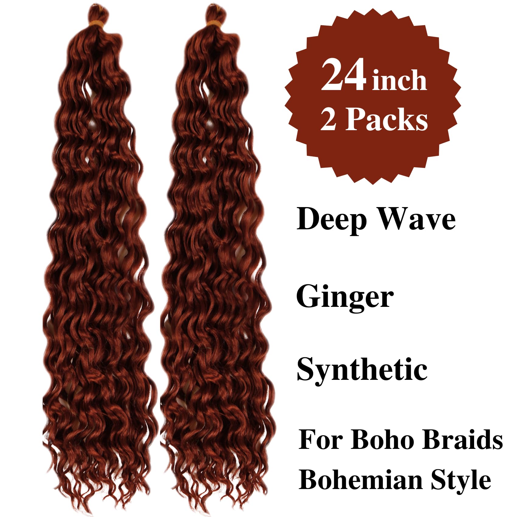 Ginger Curly Braiding Hair Deep Wave Curly Braiding Hair For Boho Braids Crochet Braids Deep Wave 24 Inch