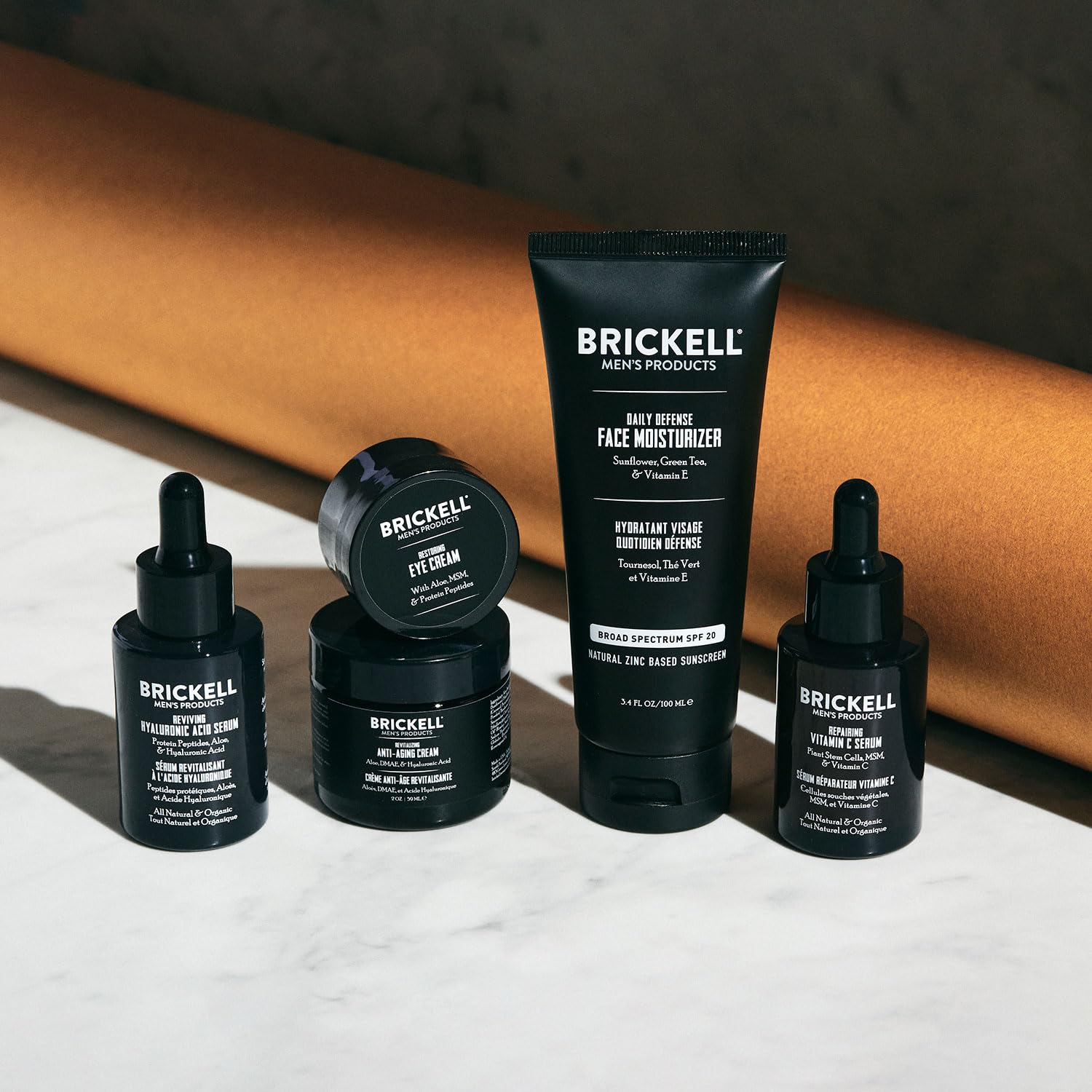 Brickell Men's Complete Defense Anti Aging Routine, Night Face Cream, Vitamin C Day and Night Serum, Facial Moisturizer w/SPF an