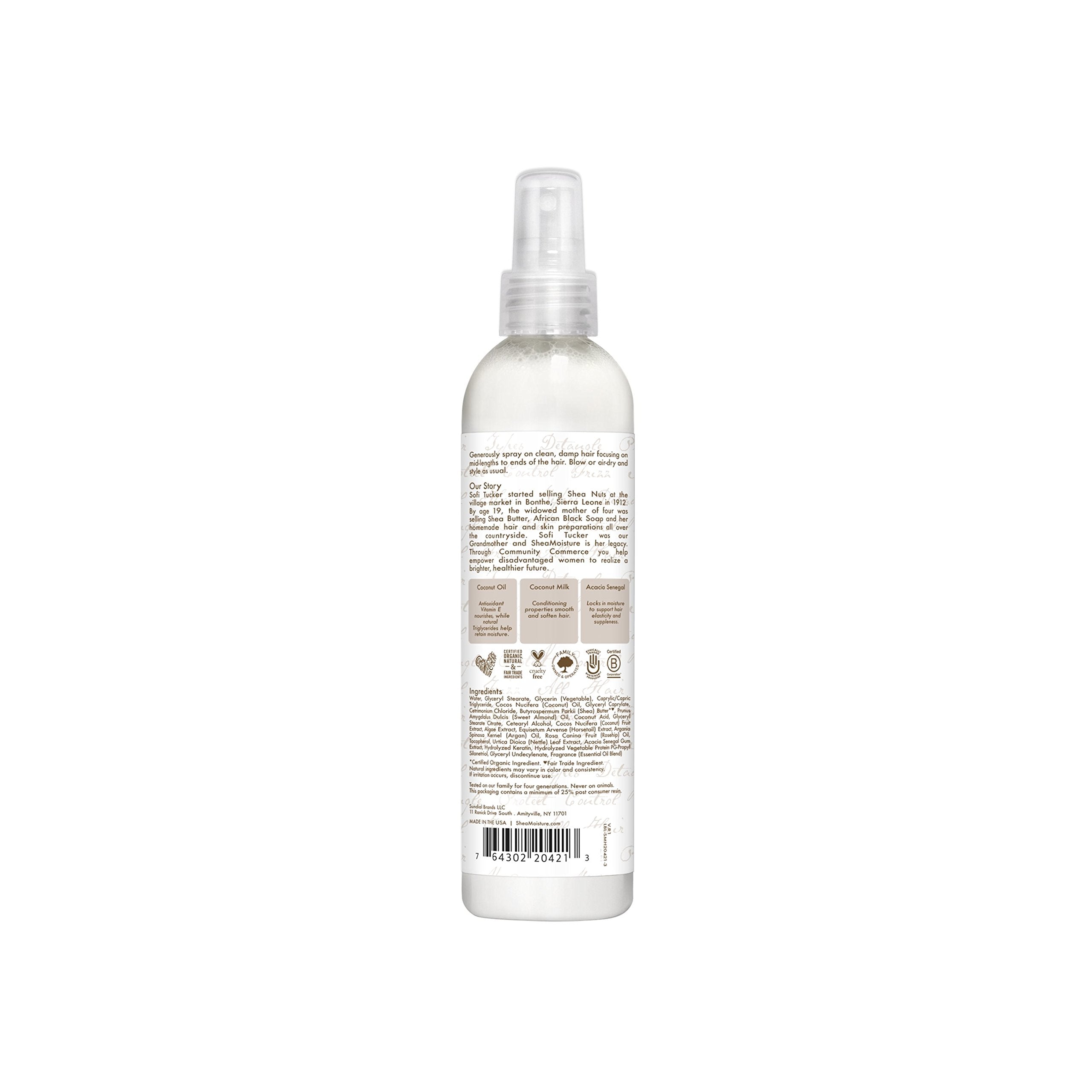 Shea Moisture 100% Virgin Coconut Oil Leave-in Treatment, Shine Curly and Tame Frizz for Tangle-Free Hair, All Natural certified