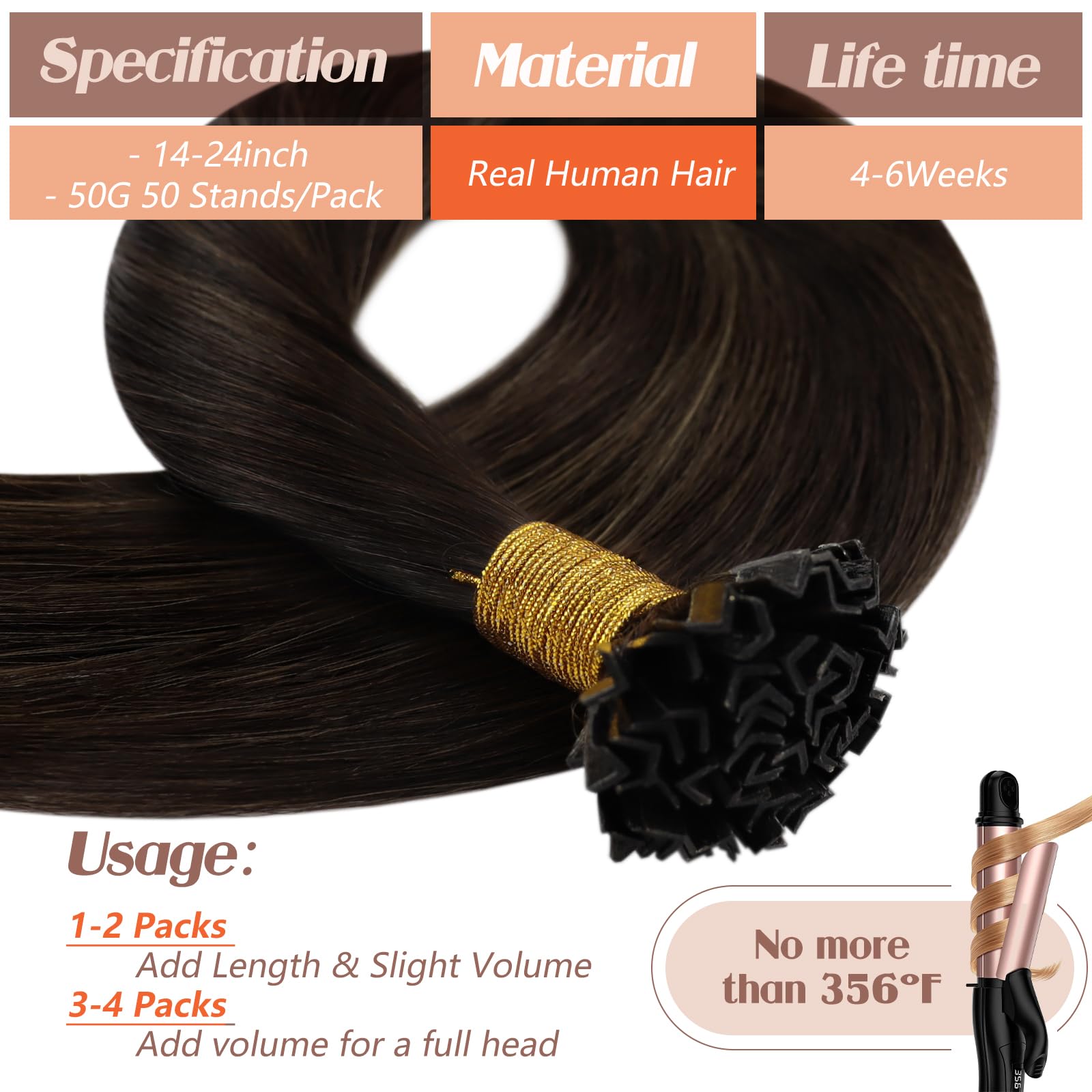 Sunny Ktip Hair Extensions Brown Ktip Human Hair Extensions Dark Brown Ombre To Medium Brown Balayage Ktip Human Hair Extensions