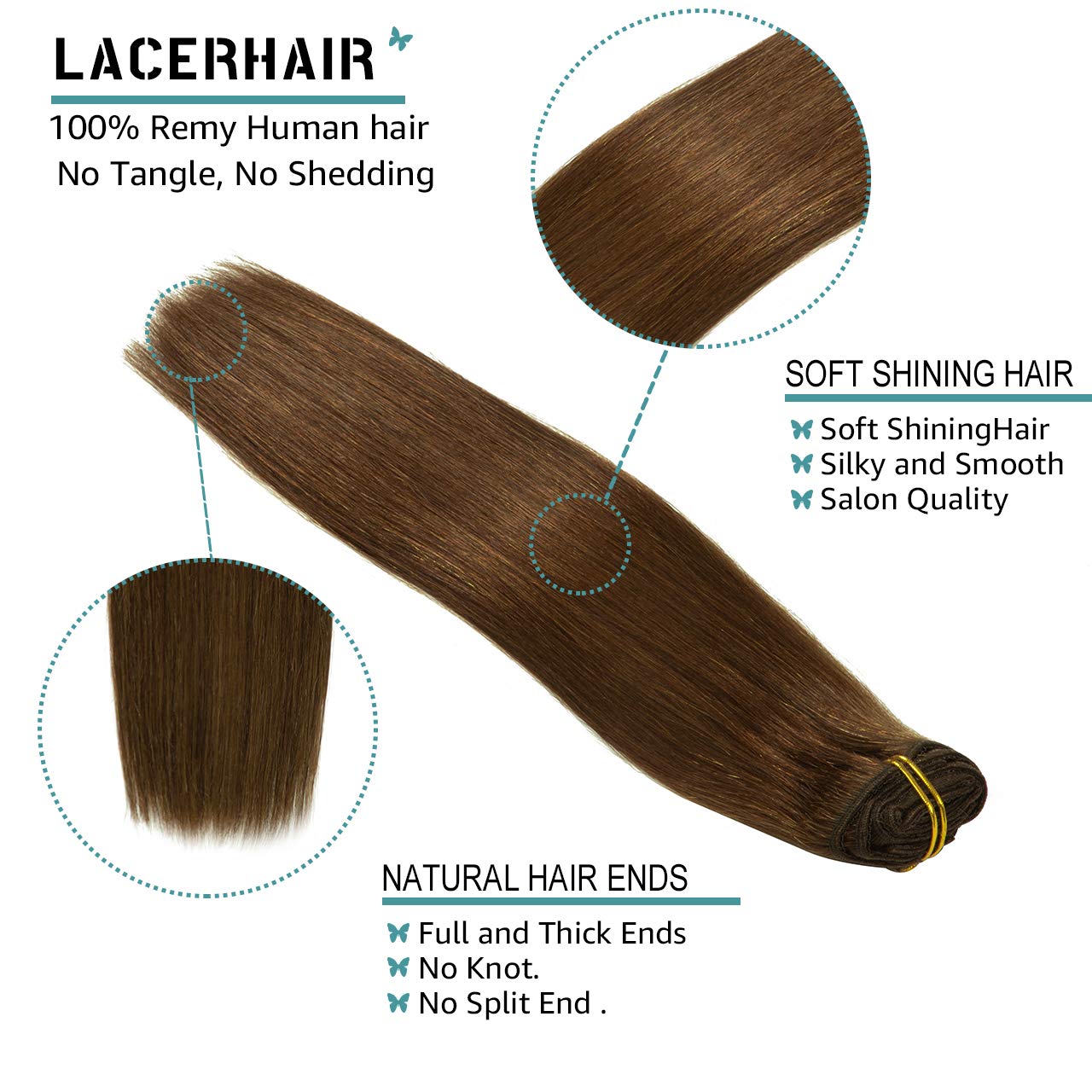 Lacer Hair Extensions Clip In Real Human Hair Extensions 140g 7 Pieces Silky Straight Weft Remy Human Hair Clip in Hair Extensio