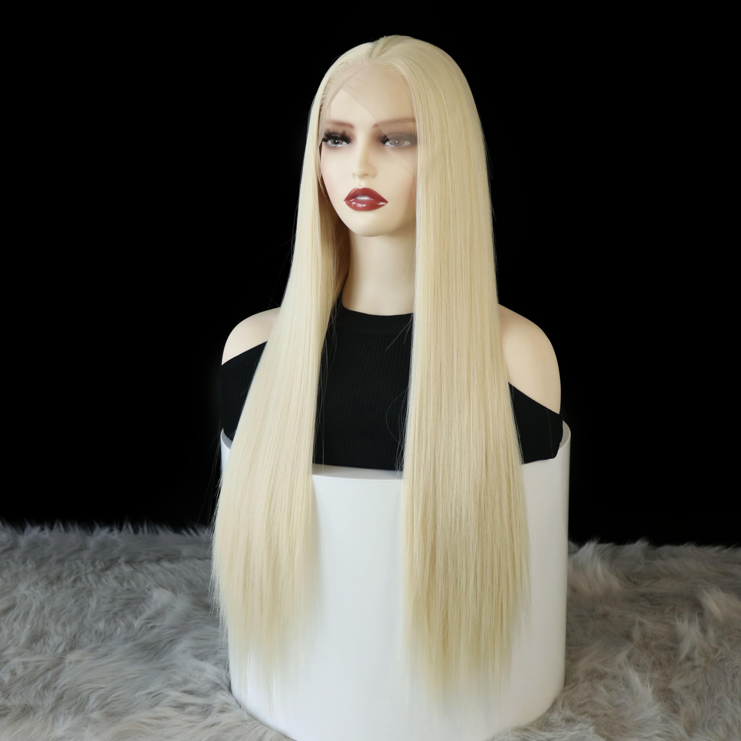 Wxhwcx #613 Blonde Synthetic Lace Front Wig Straight Free Part Heat Resistant Fiber Hair Glueless Lace Wigs For Women Natural Ha