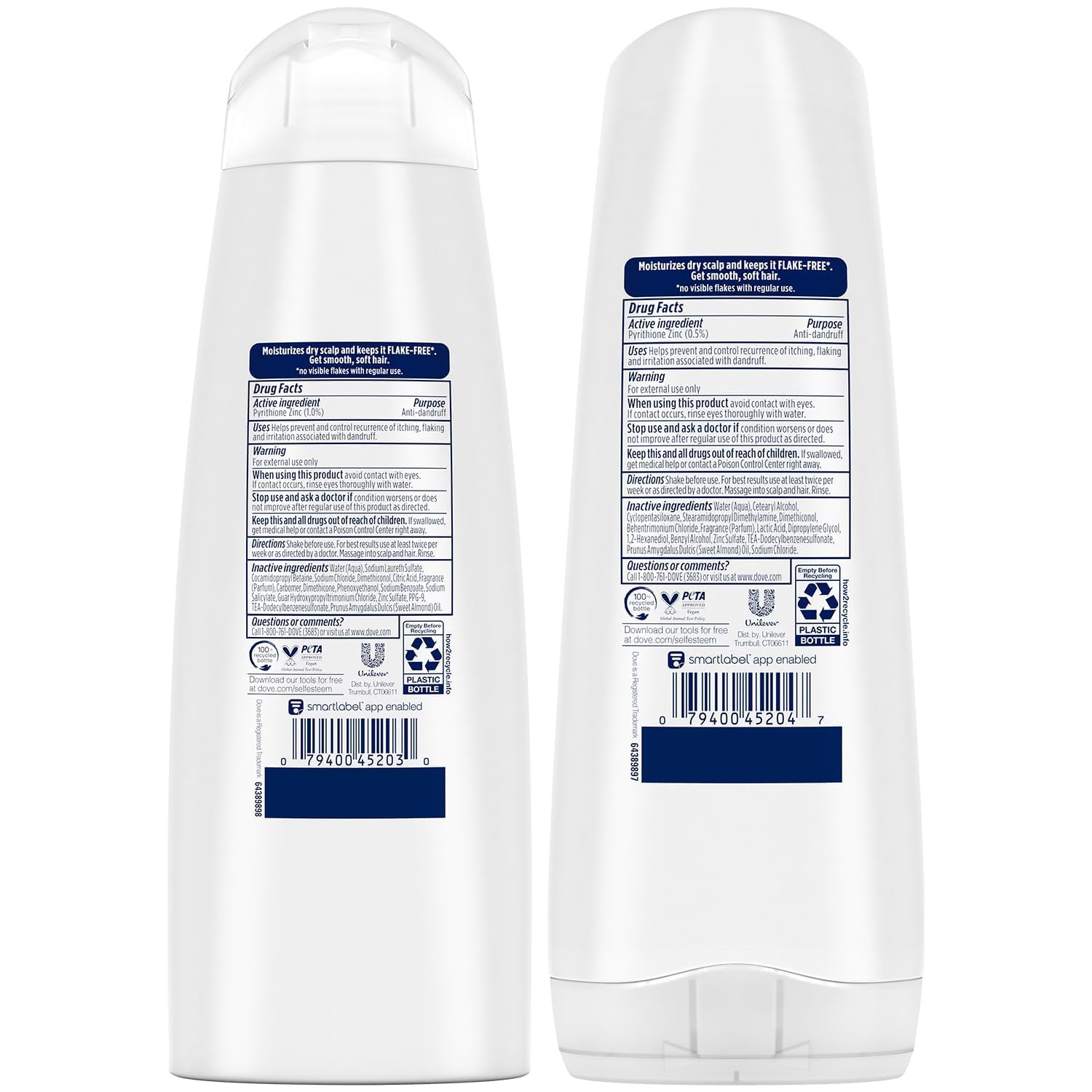 Dove Anti-Dandruff Shampoo and Conditioner Set - Soothing Moisture with Pyrithione Zinc + Sweet Almond Oil for Hair, 12 Oz Ea
