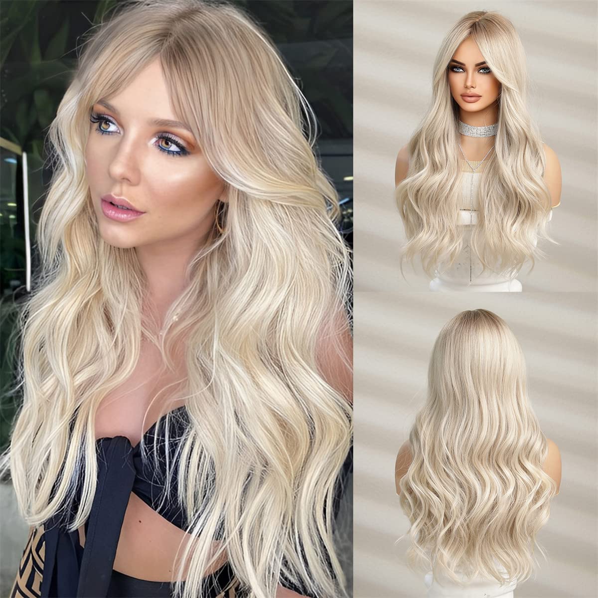 HAIRCUBE Long Wavy Wigs for Women,Synthetic Hair Wig for Daily
