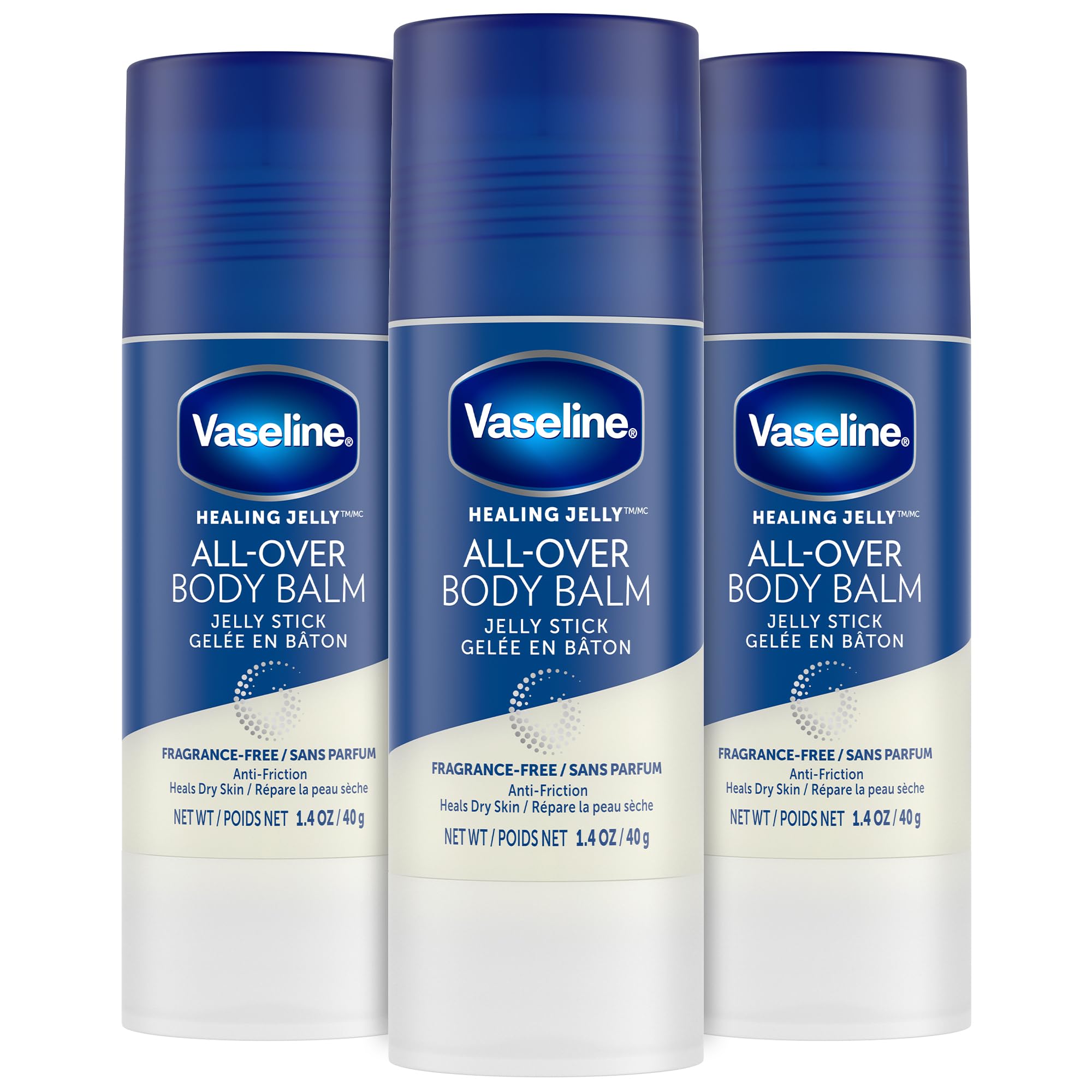 Vaseline All-Over Body Balm Stick 3-Pack - Non-Greasy Fragrance-Free Moisturizer, Travel-Size Lotion, 1.4 Oz Ea