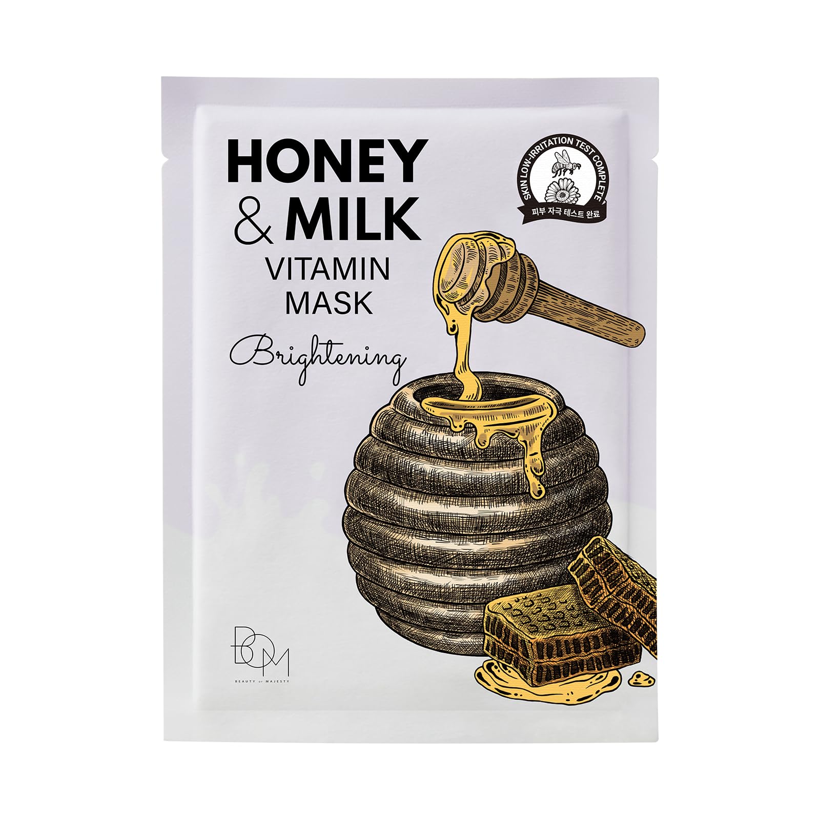 BOM COSMETICS Honey & Milk Vitamin Mask 10ea 0.84 oz Deep Hydration, Sensitive Skin Friendly Hypoallergenic Sheet Mask With Hone