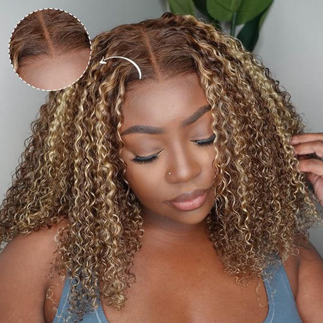 Highlight Bob Wig Human Hair 4X4 Lace Closure Wig Ombre Honey Blonde Short Curly Bob Wig Human Hair Curly Wave Hd Lace Front Wig