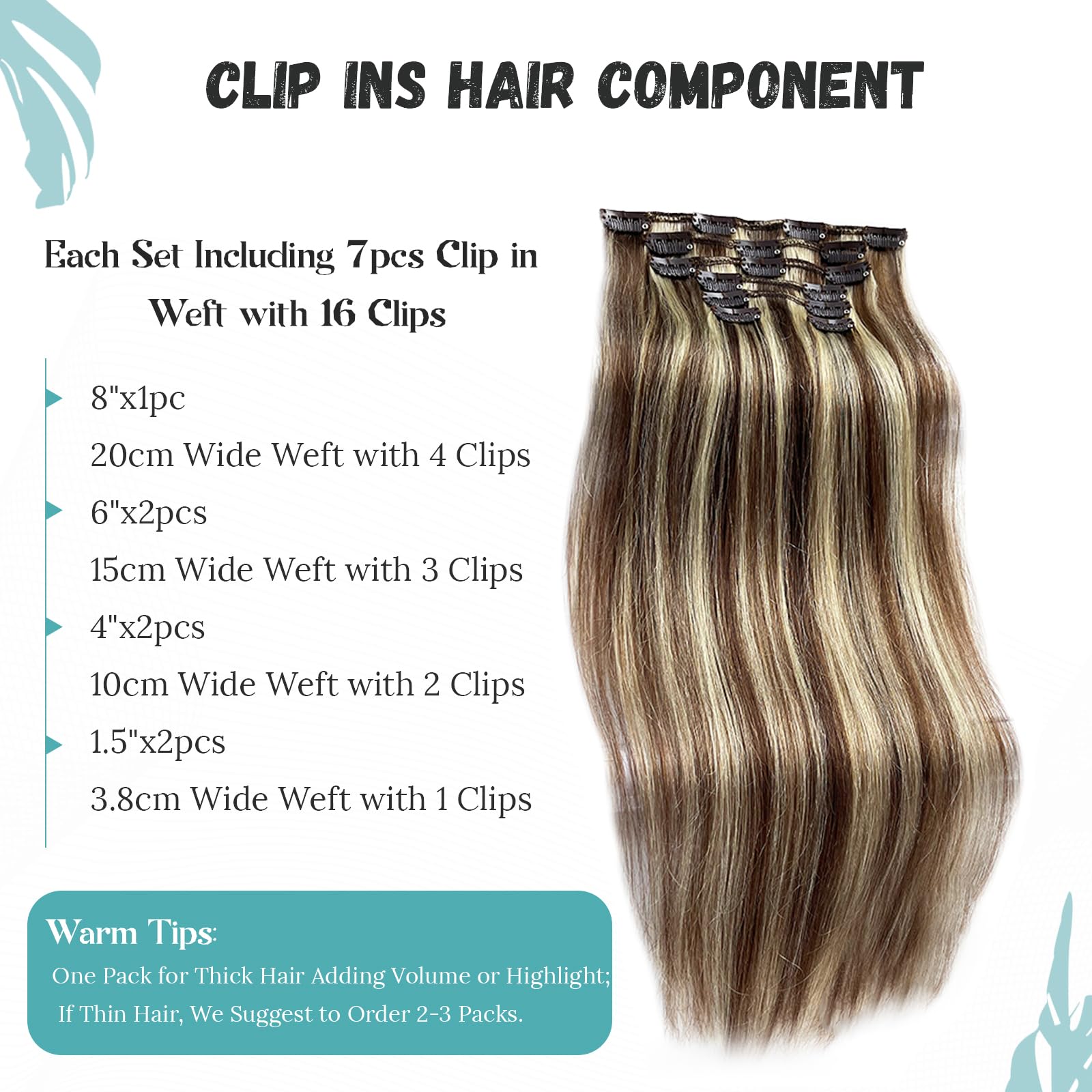 Clip In Hair Extensions Real Human Hair Brown With Blonde Highlighted Remy Silky Straight Human Hair Extensions Blonde Balayage