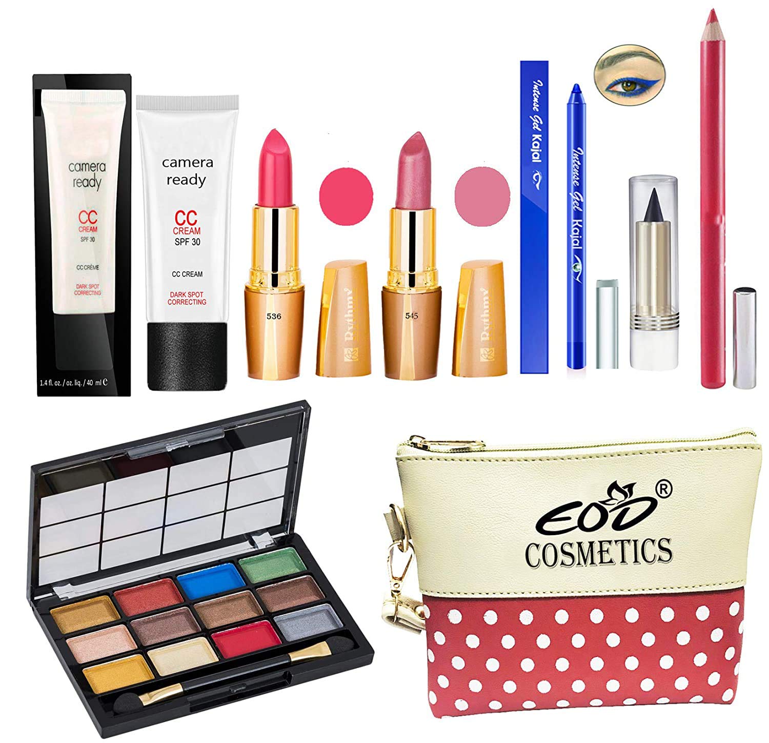 Eod Makeup Kit For Women, Ladies Cosmetics Combo Set With Eyeshadow,Lipstick,Fairness Cream, Blue Kajal Set Of 8 Pcs, C271