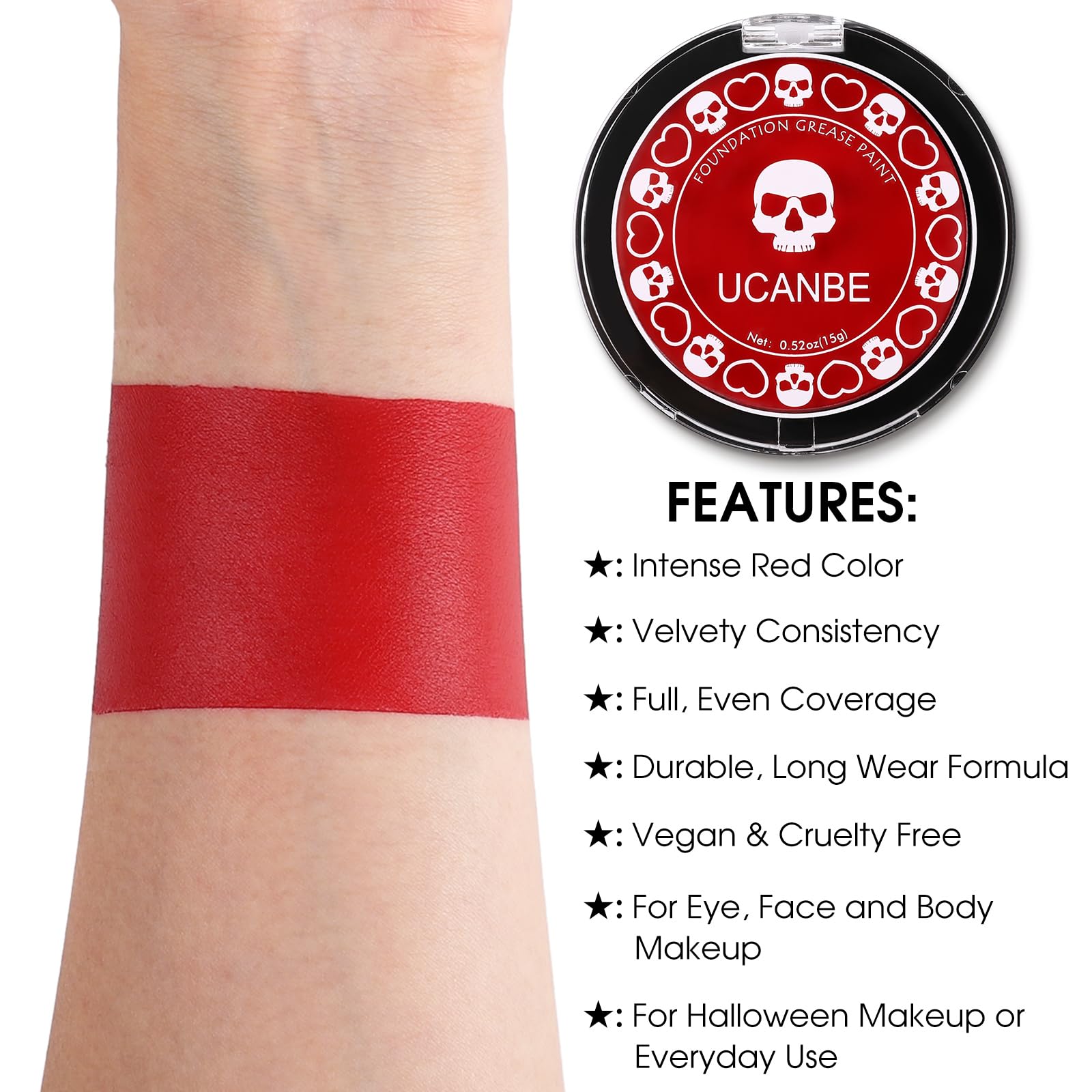 Ucanbe Red Face & Body Paint Makeup Foundation, Professional Non-Toxic Cream Greasepaint, Oil-Based Face Painting Kit For Kids &