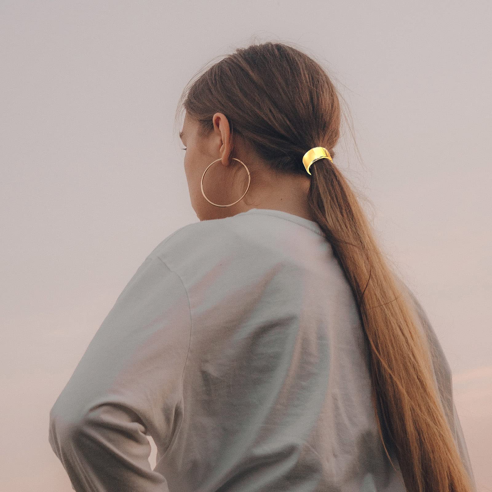 Ponytail Cuff Gold for Women Girls Gothic Punk Metal Circle Hair Ties Holder Elastic Hair Band Rope Fashion Hair Accessories Lad