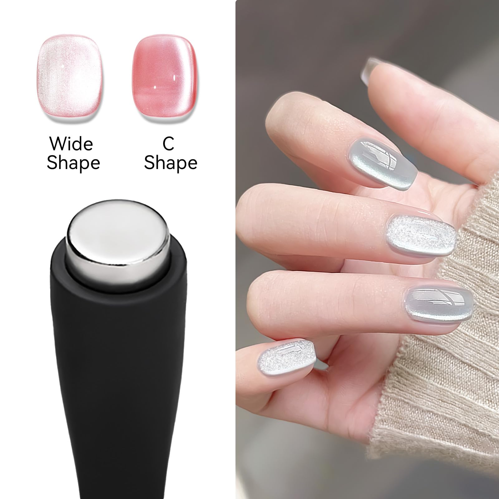 Mizhse Nail Magnet Tool: 5 In 1 Magnetic For Cat Eye Nails, Multi-Function Magnet Stick 3D Magnetic Cat Eye Gel Polish, Nail Art