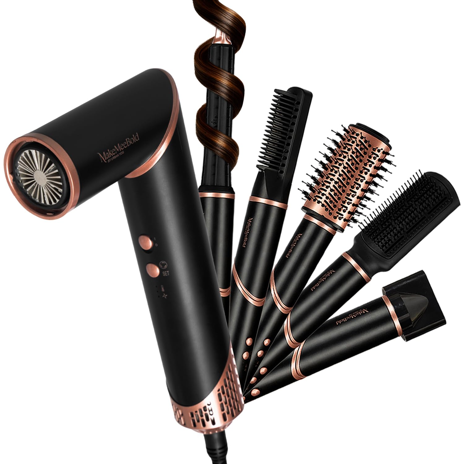 Make Mee Bold 7-In-1 Multi Air Styler |110,000 Rpm High-Speed Brushless Motor | Auto-Clean Tech | Hair Dryer With Diffuser & Vol