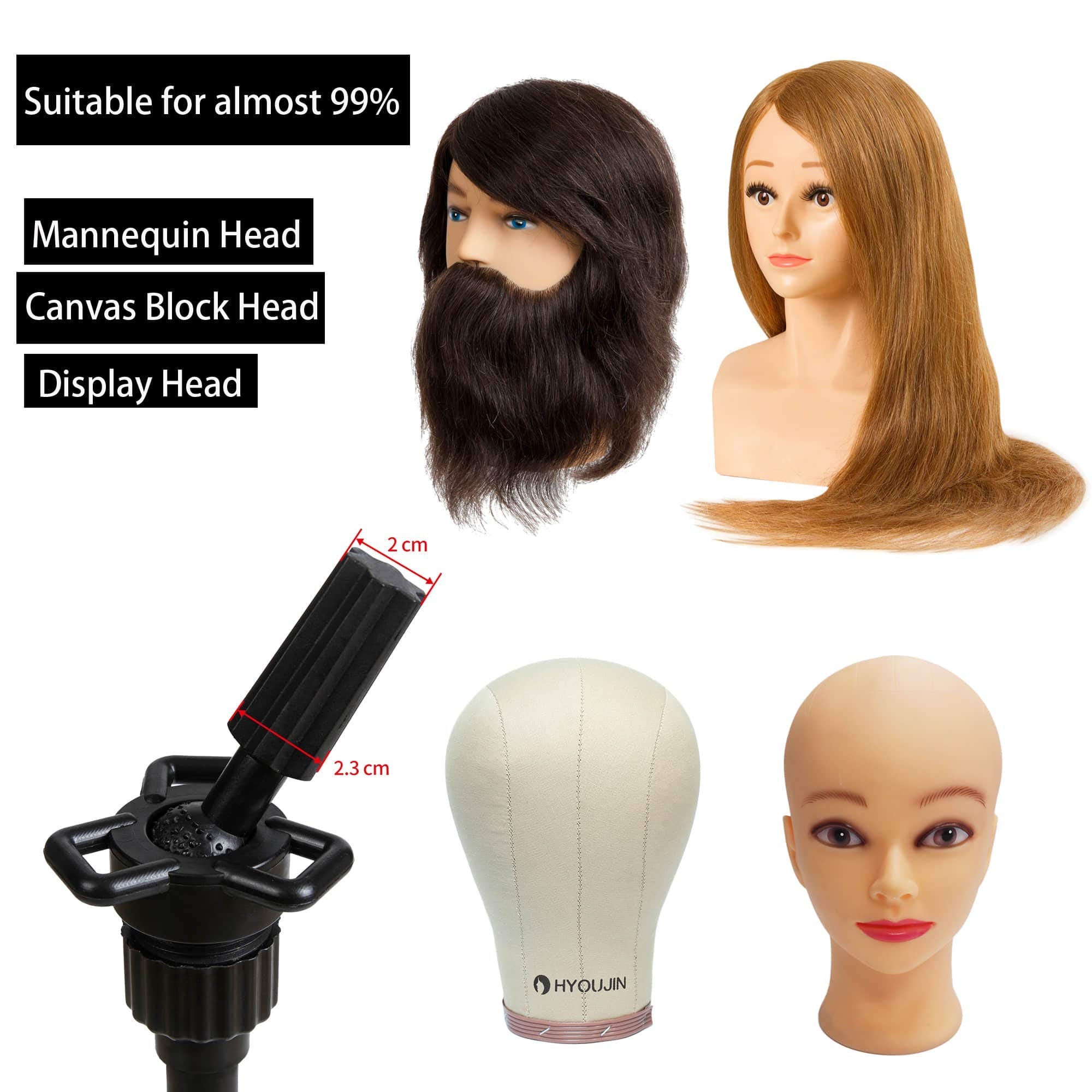 HYOUJIN Wig Head Stand,Wig Stand Tripod Mannequin Head Stand Metal Adjustable Holder for Mannequin Head,Manikin Head,Training He