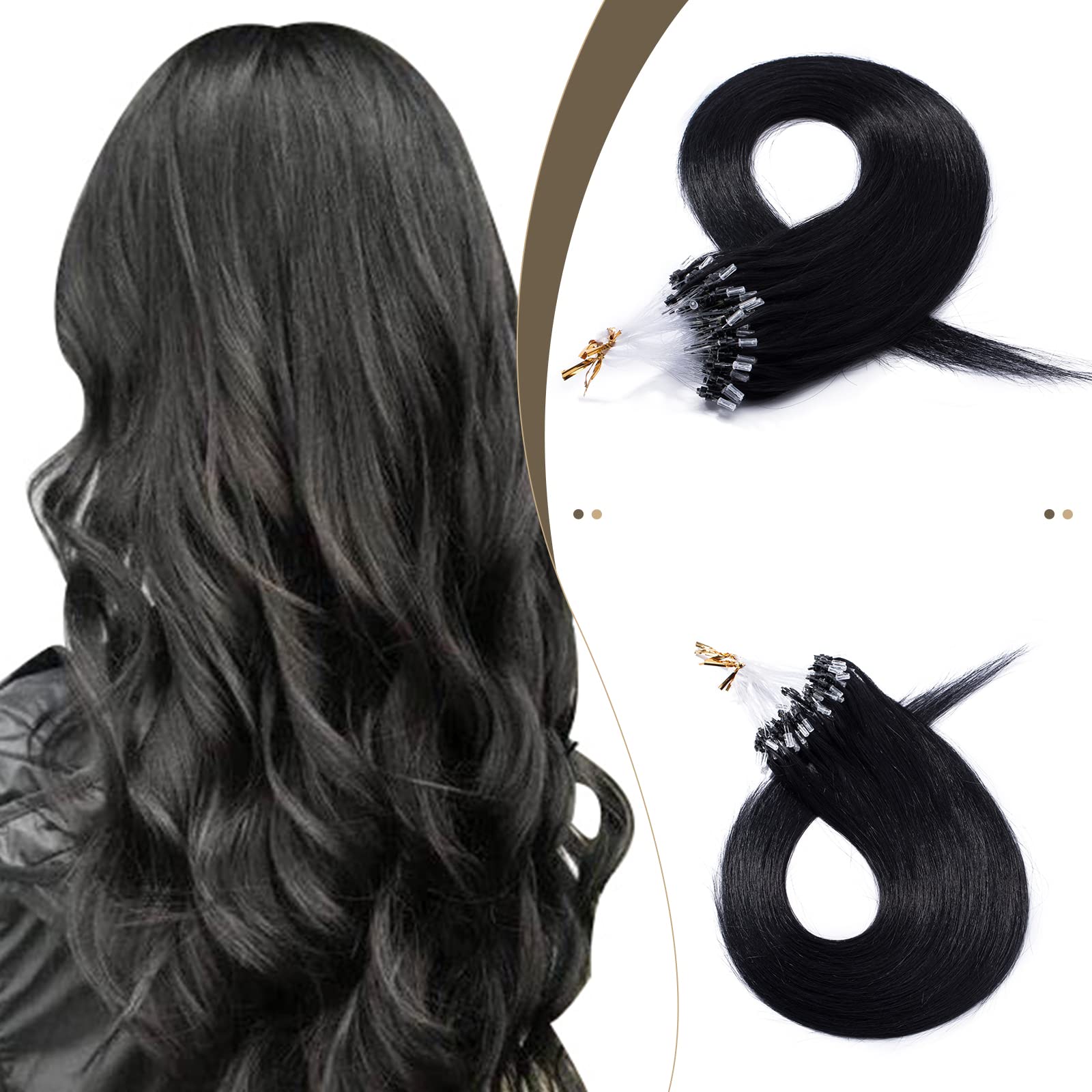 SEGO Micro Beads Hair Extensions Human Hair 18 Inch Jet black Micro Loop Human Hair Extensions Natural Straight Micro Ring Human