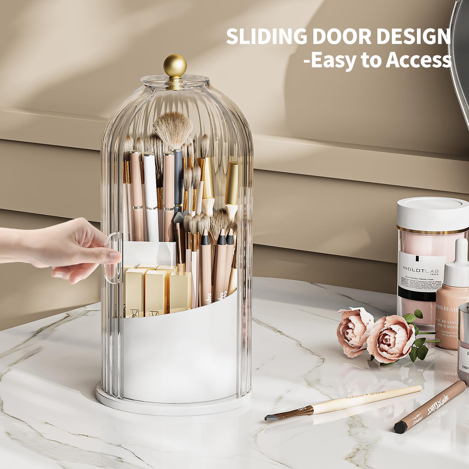 Mshomely Makeup Brush Holder Organizer, 360 Rotating Makeup Brush Organizer Cosmetics Make Up Brush Organizer For Vanity, Waterp