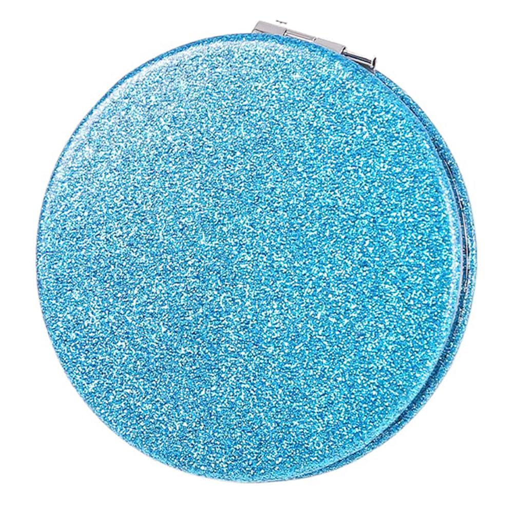 Mpowtech Cute Blue Compact Mirror For Women,Magnifying Travel Mirror With Glitter,Leather Small Pocket Mirror,Portable 2 X 1X Ma